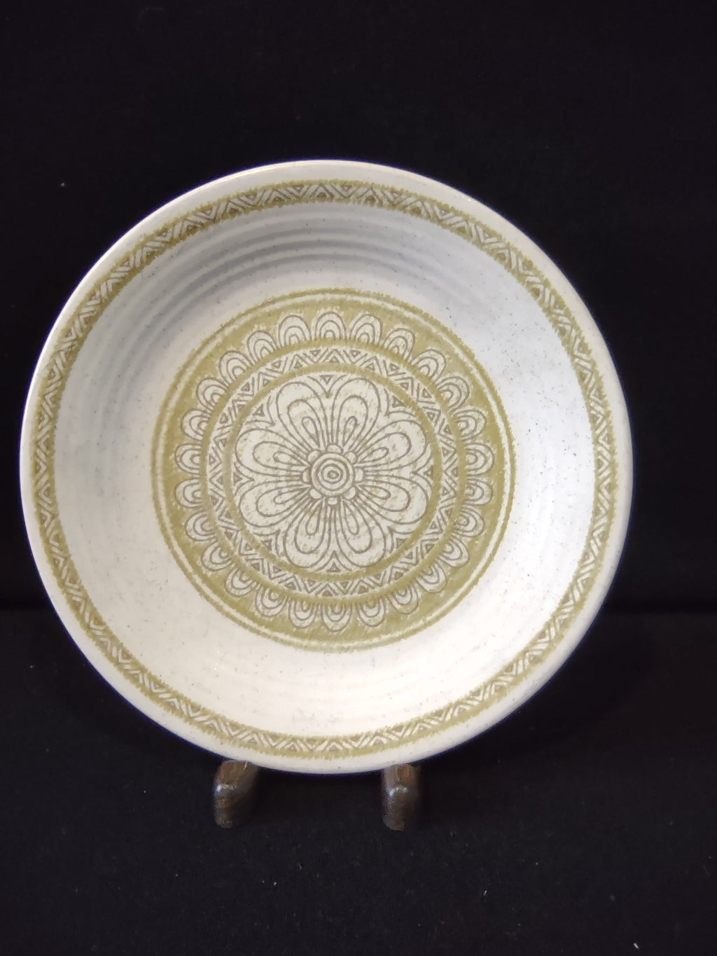 Vintage Olive Green Mandala Medallion Stoneware Plate - back/bottom