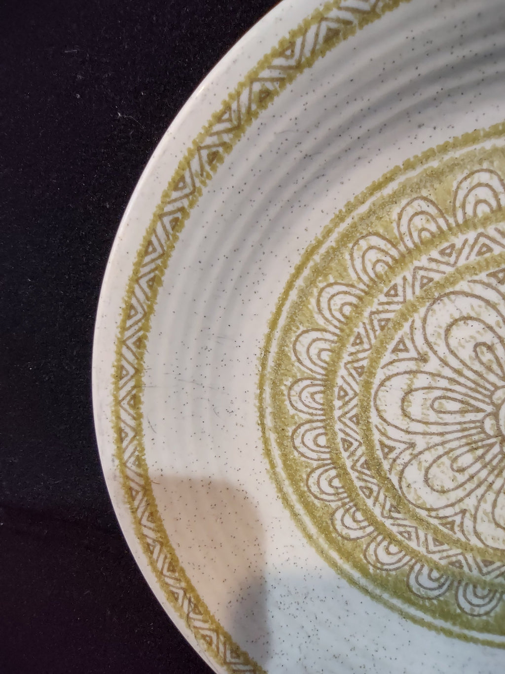 Vintage Olive Green Mandala Medallion Stoneware Plate - size measurement