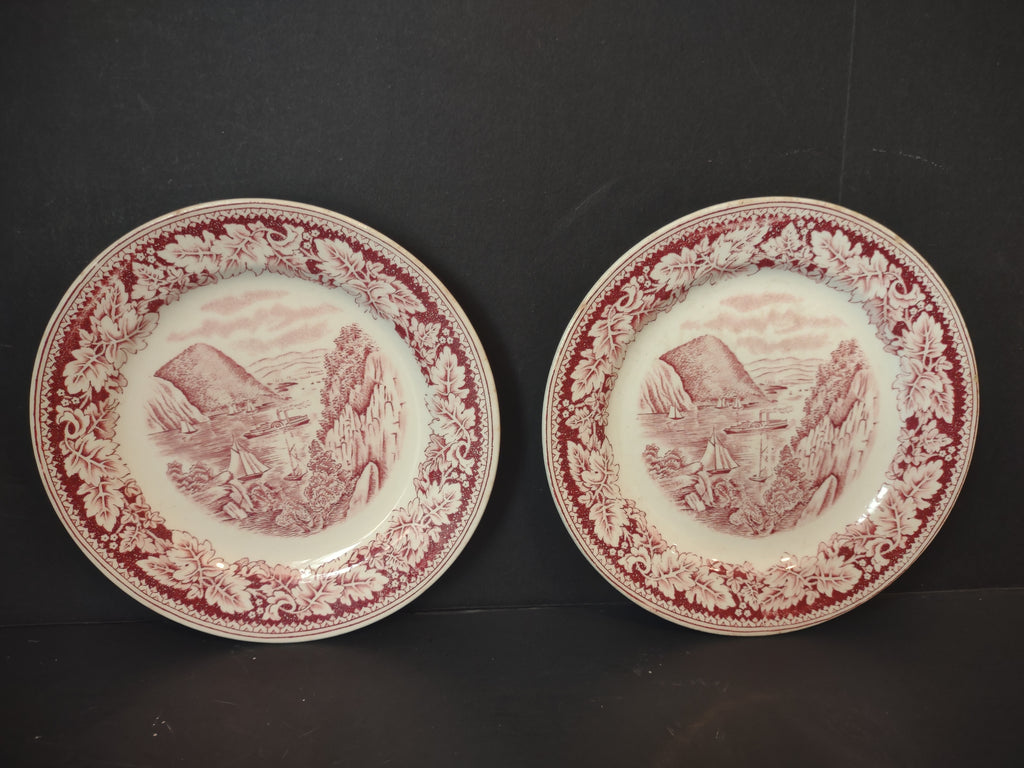 Vintage Homer Laughlin Currier & Ives Red Transferware Plate Set of 2 [7149]