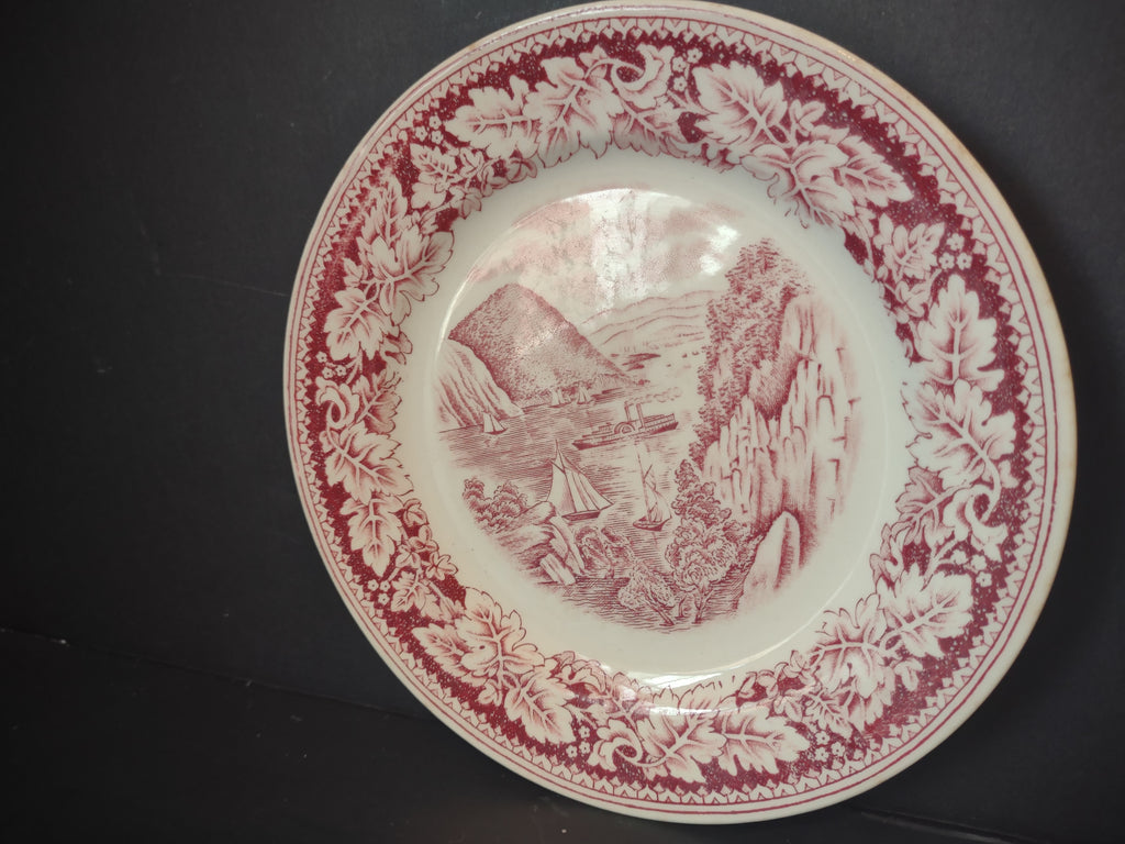 Vintage Homer Laughlin Currier & Ives Red Transferware Plate Set of 2 [7149]