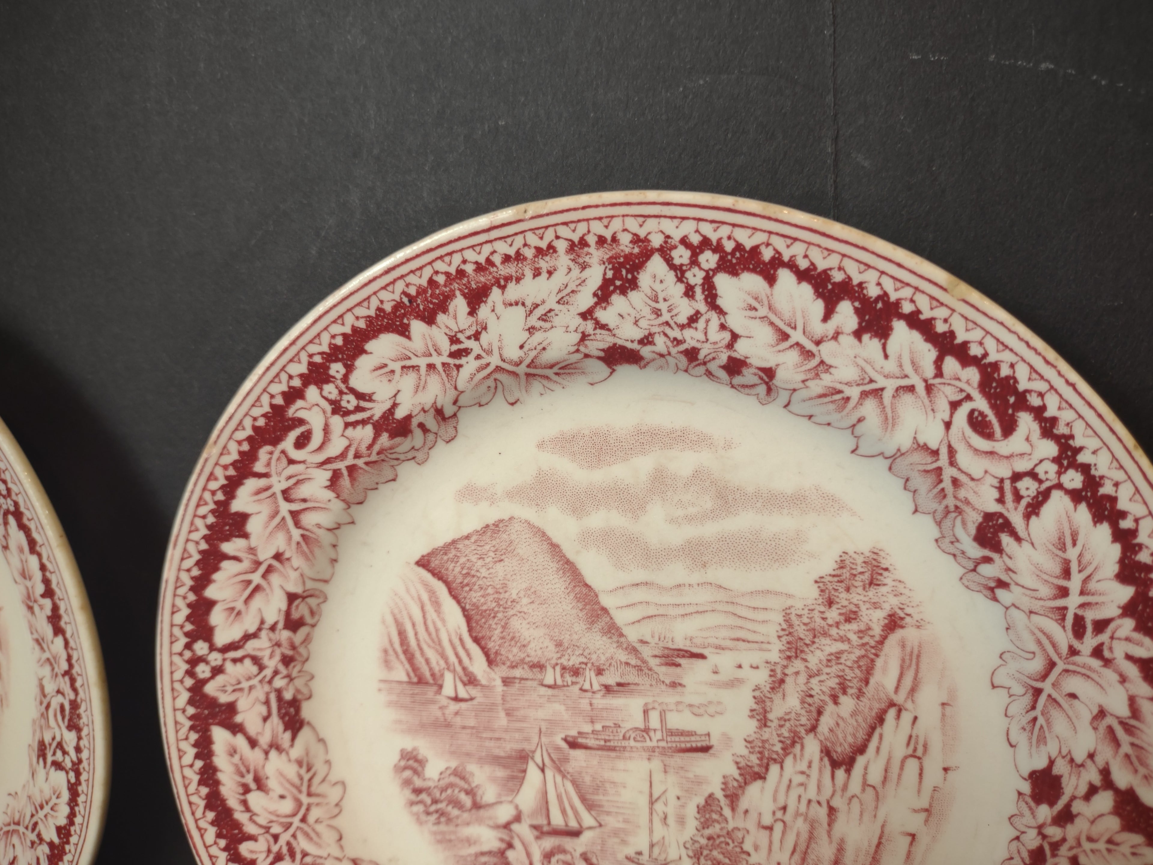 Vintage Homer Laughlin Currier & Ives Red Transferware Plate Set of 2 [7149]