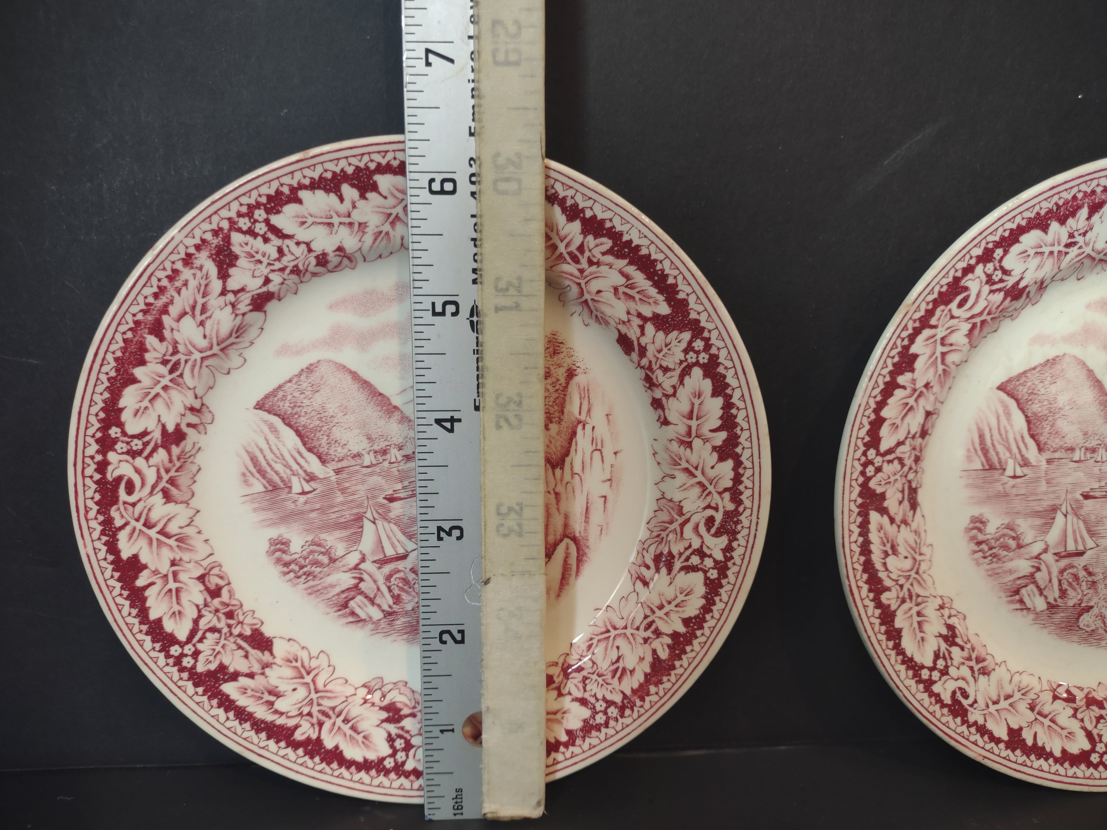 Vintage Homer Laughlin Currier & Ives Red Transferware Plate Set of 2 [7149]