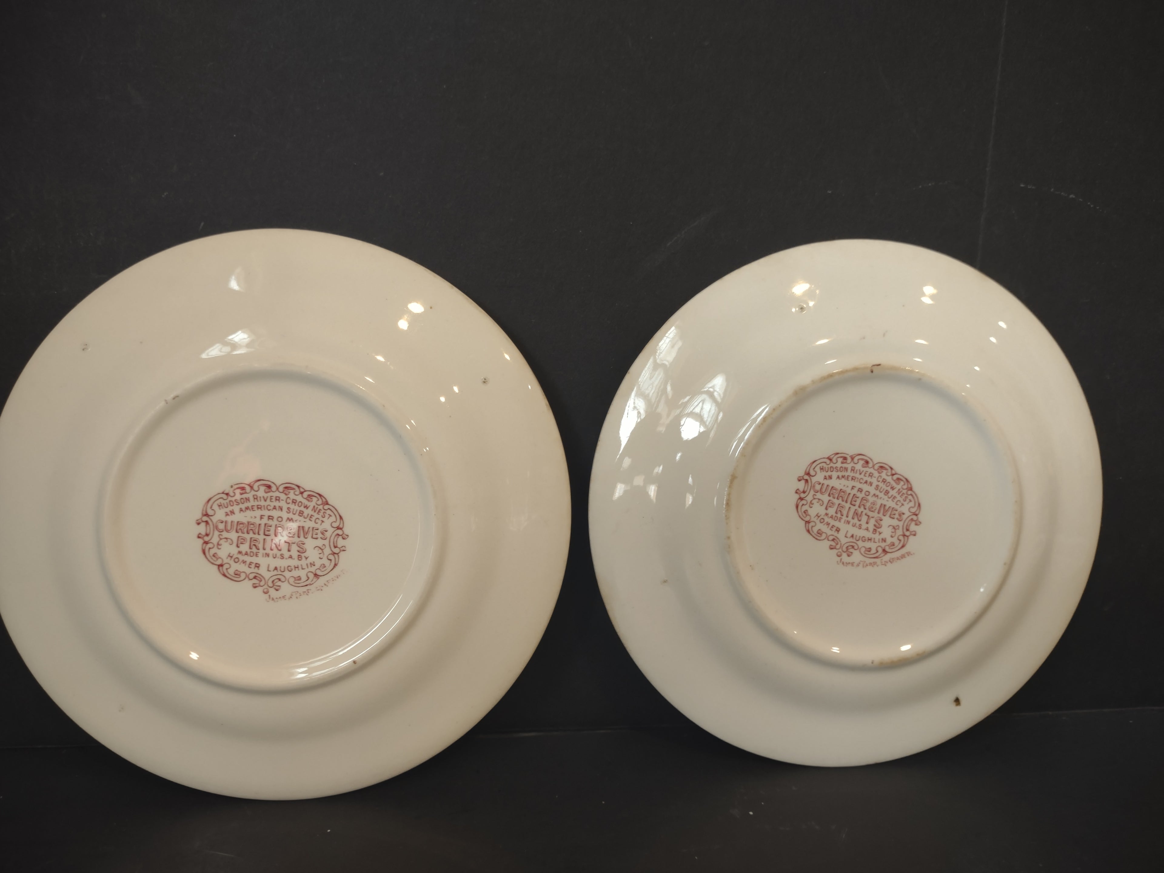 Vintage Homer Laughlin Currier & Ives Red Transferware Plate Set of 2 [7149]