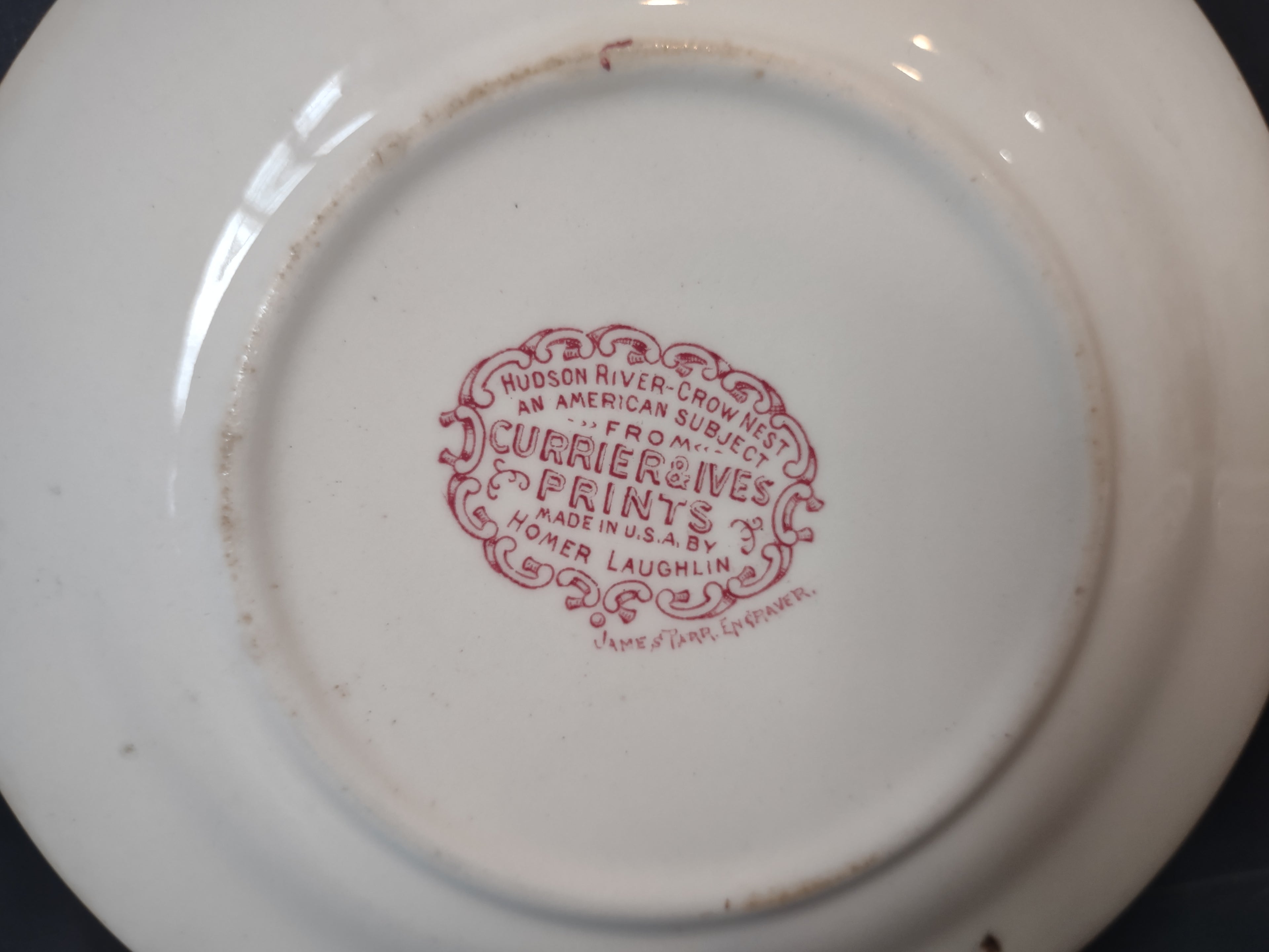 Vintage Homer Laughlin Currier & Ives Red Transferware Plate Set of 2 [7149]