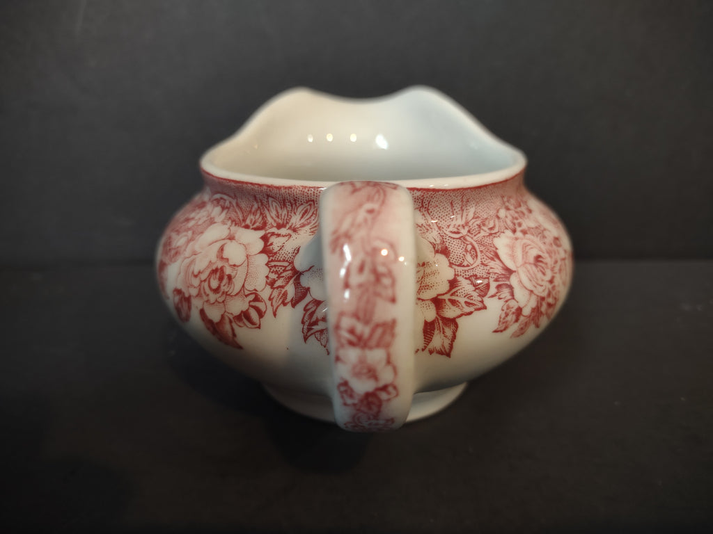 Vintage Red Transferware Rose Garland Gravy Boat Creamer [7151]