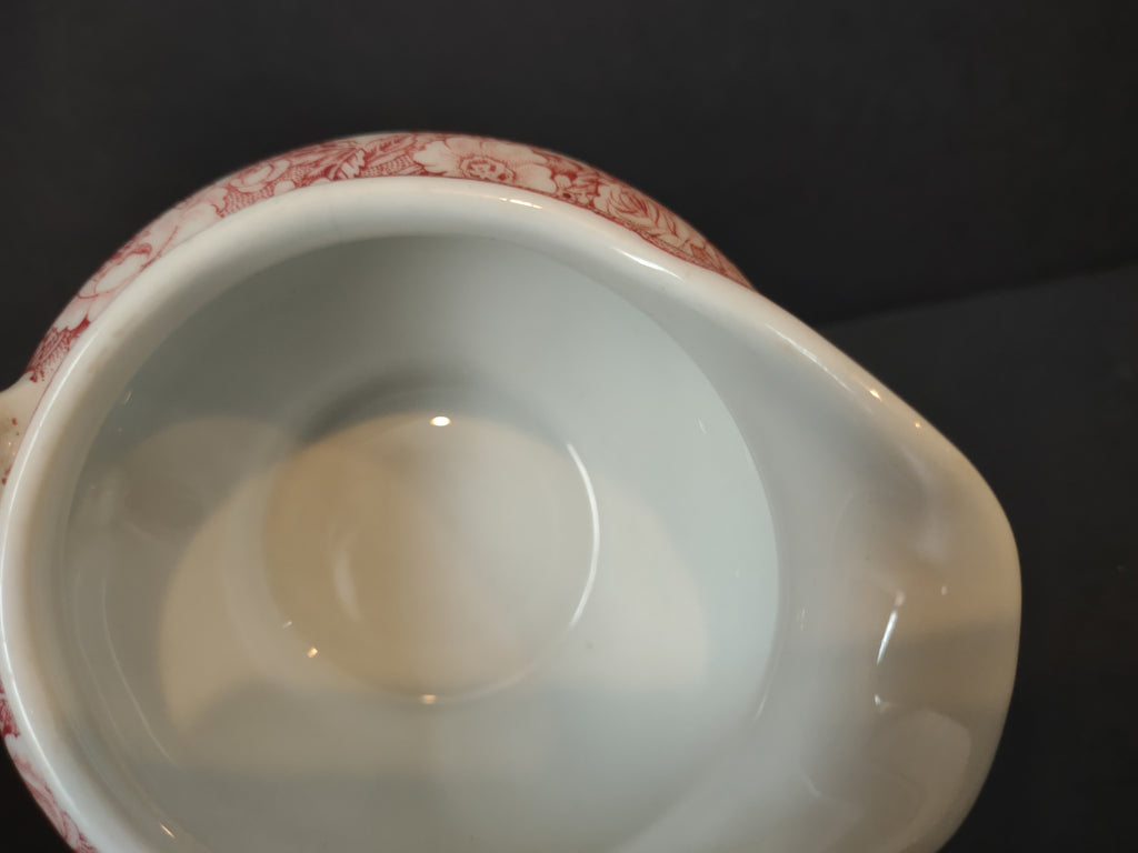 Vintage Red Transferware Rose Garland Gravy Boat Creamer [7151]