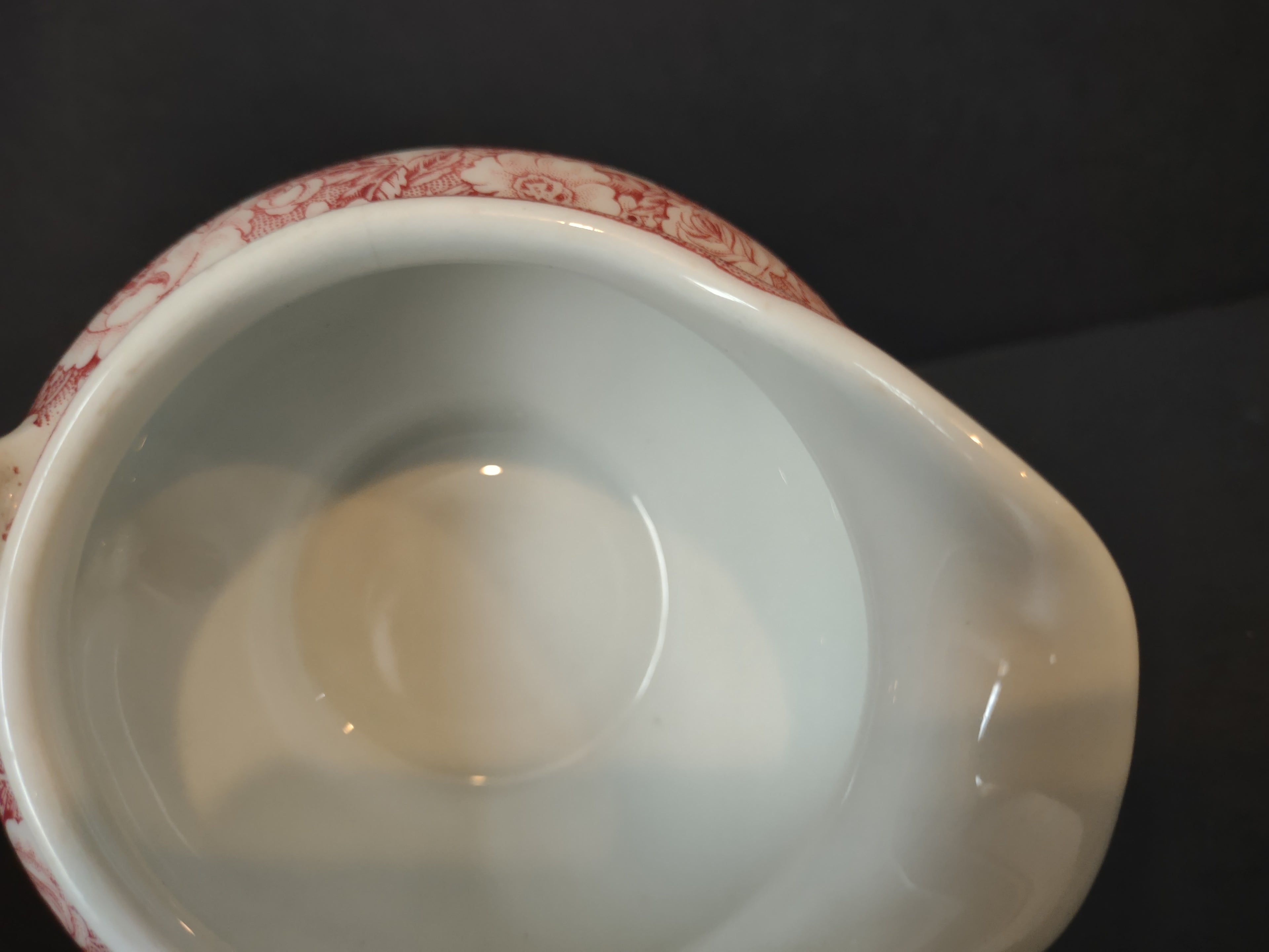 Vintage Red Transferware Rose Garland Gravy Boat Creamer [7151]