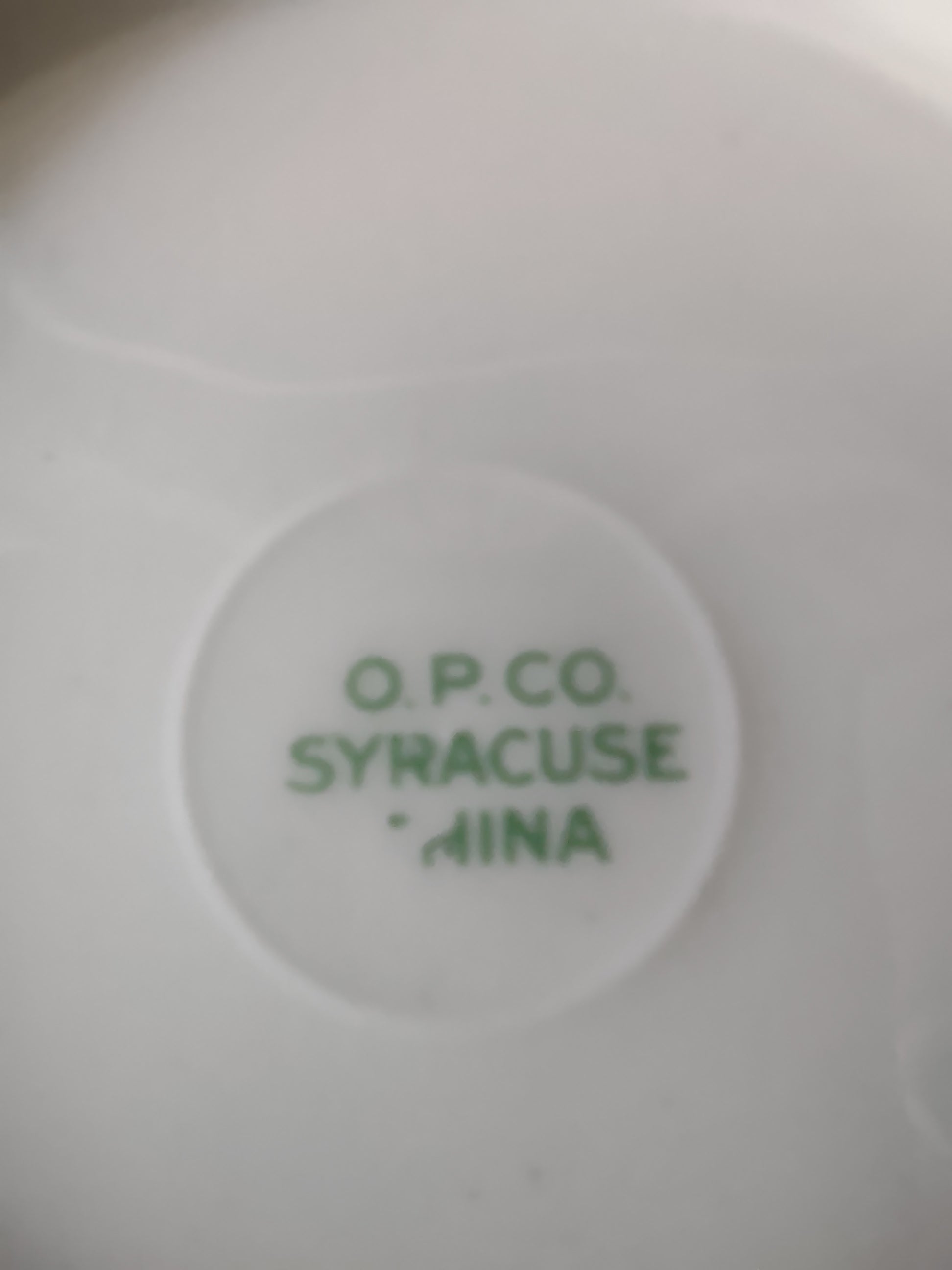 Vintage O.P. Co. Syracuse China pink floral berry bowl with ruler showing 5 inch diameter