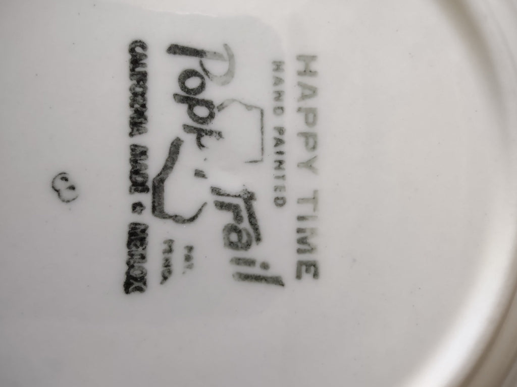 Close-up of Poppytrail by Metlox Made in California Happy Time Hand Painted backstamp