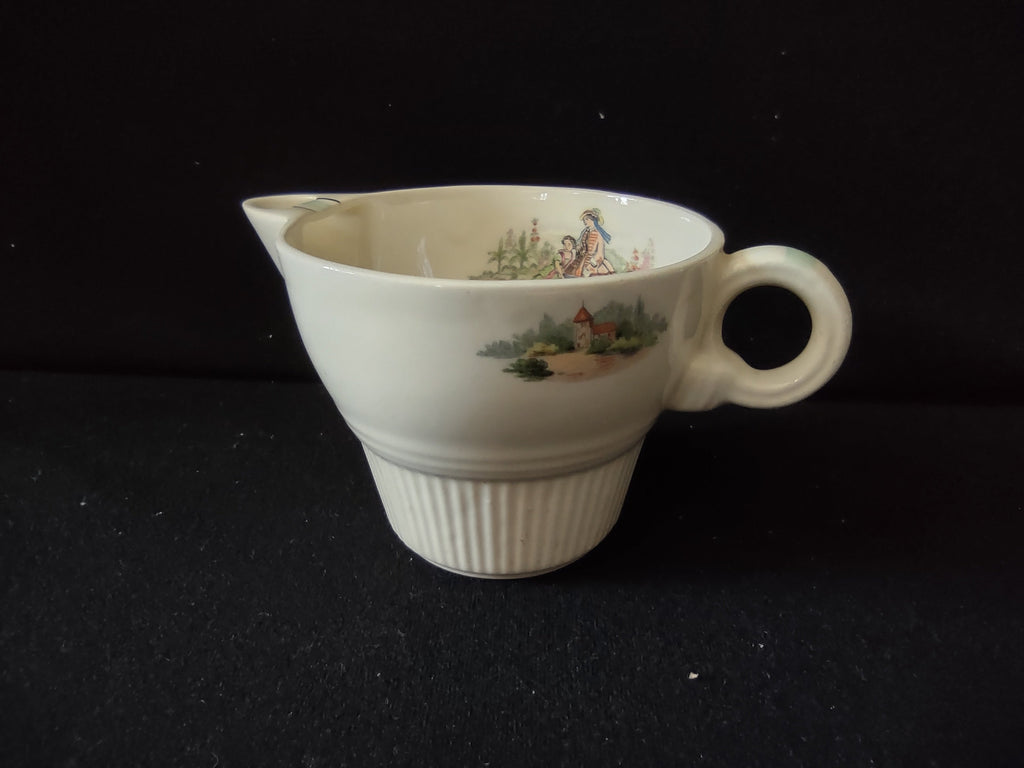 Vintage Salem China Godey Prints Creamer - top view showing interior cottage scene and loop handle