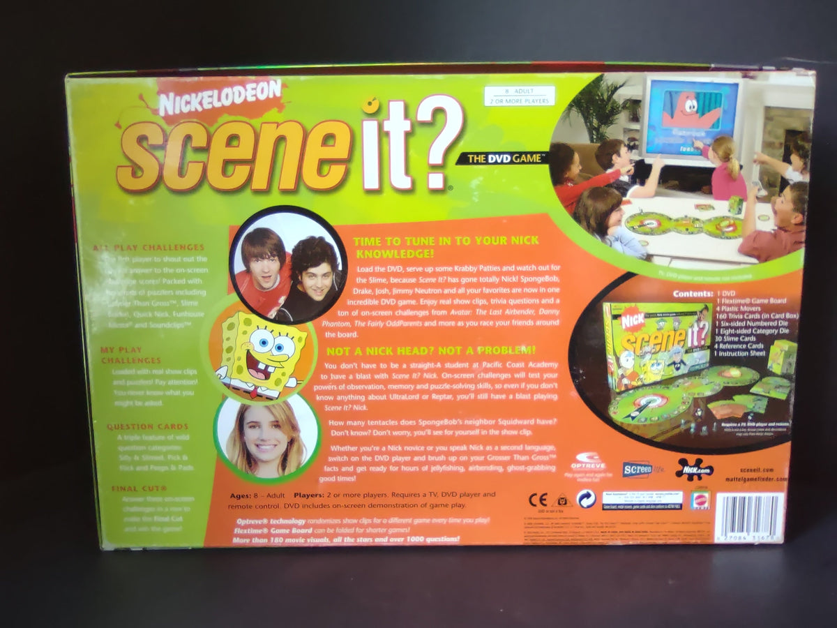 Nickelodeon Scene It game board with spinner and movers