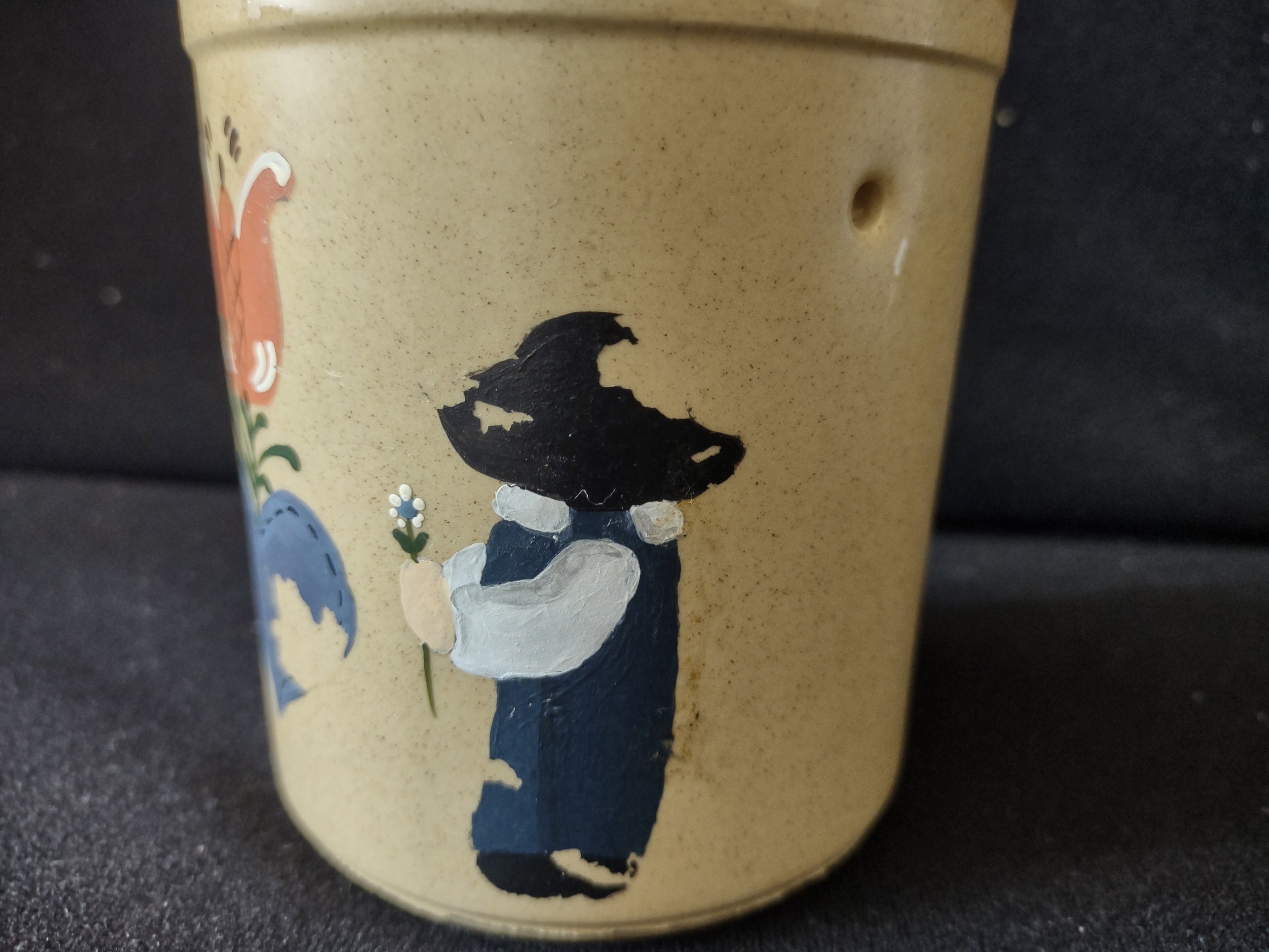 Vintage stoneware crock additional detail view