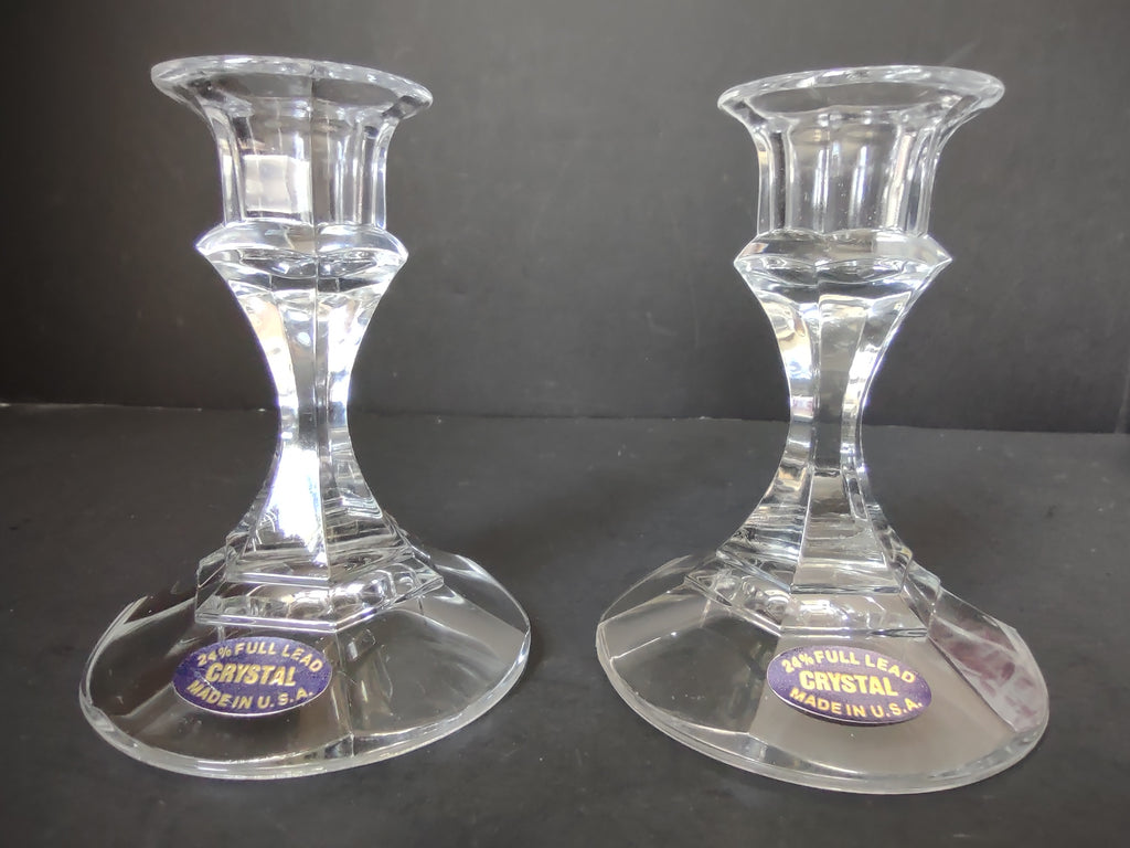 Vintage Latrobe 24% Full Lead Crystal Candlestick Pair 4" [7155]