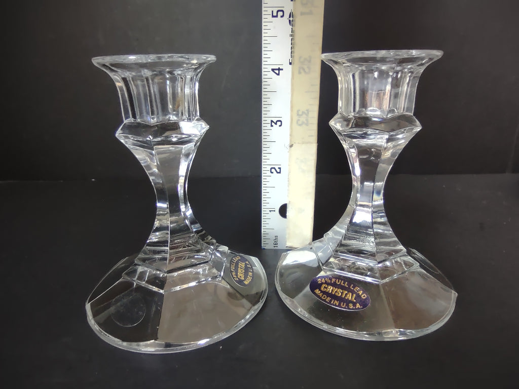 Vintage Latrobe 24% Full Lead Crystal Candlestick Pair 4" [7155]