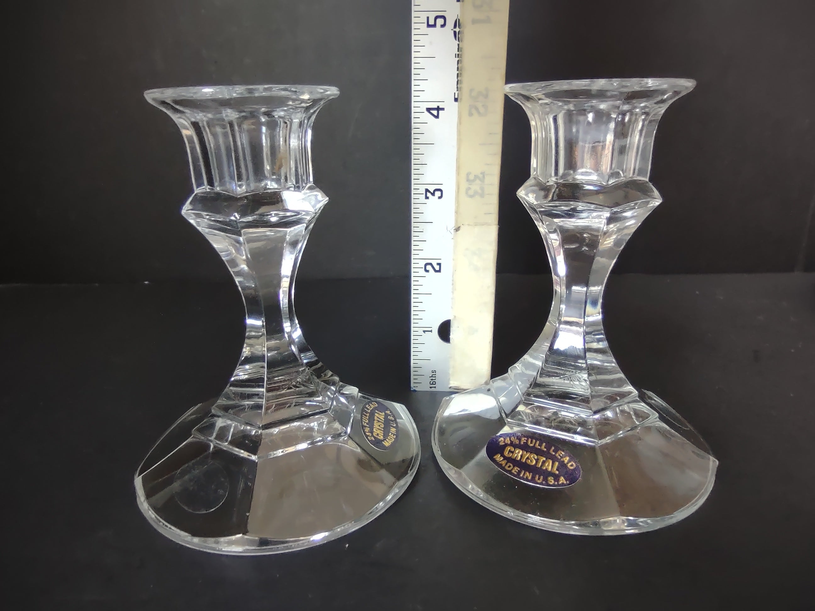 Vintage Latrobe 24% Full Lead Crystal Candlestick Pair 4" [7155]