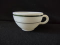 Bottom view of vintage Buffalo China milk glass diner cup with handle