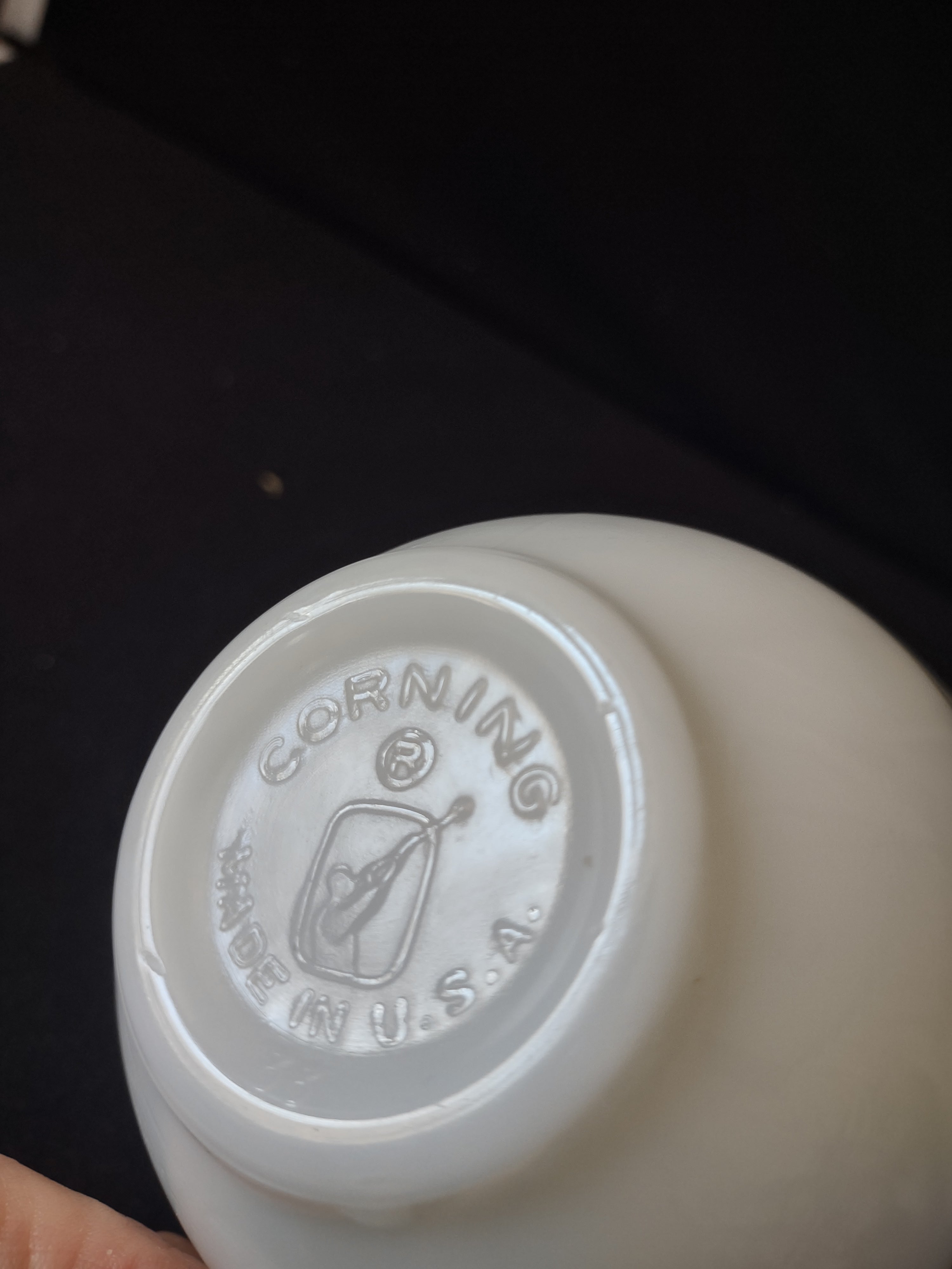 Vintage Corning White Milk Glass Green Stripe Diner Cup [7135]