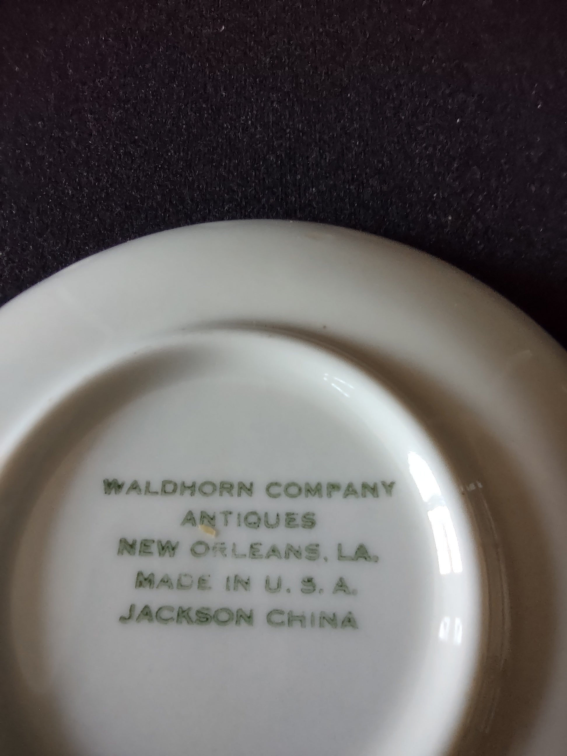 Backstamp: Waldhorn Company Antiques New Orleans LA, Made in USA, Jackson China