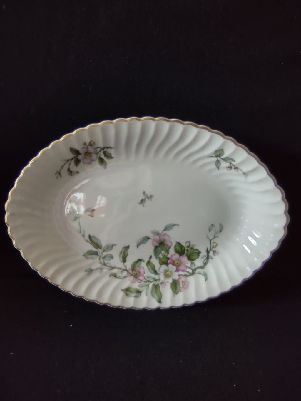 Vintage Syracuse China Apple Blossom Oval Serving Dish Pink & White [7138] - top view