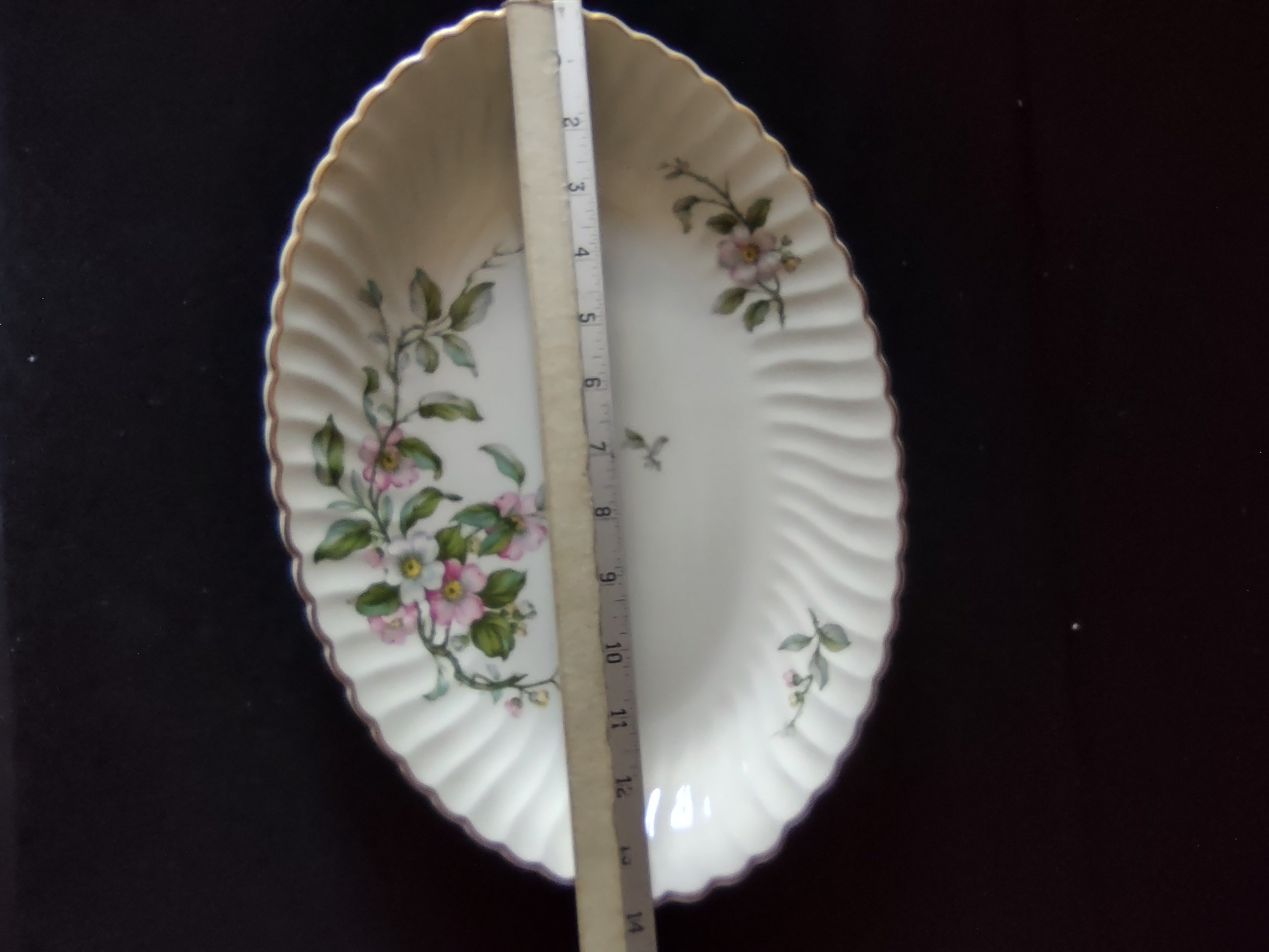 Vintage Syracuse China Apple Blossom Oval Serving Dish Pink & White [7138] - with ruler