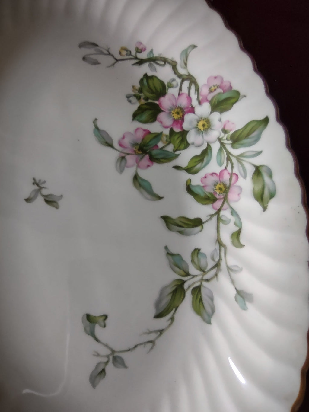 Vintage Syracuse China Apple Blossom Oval Serving Dish Pink & White [7138] - floral detail