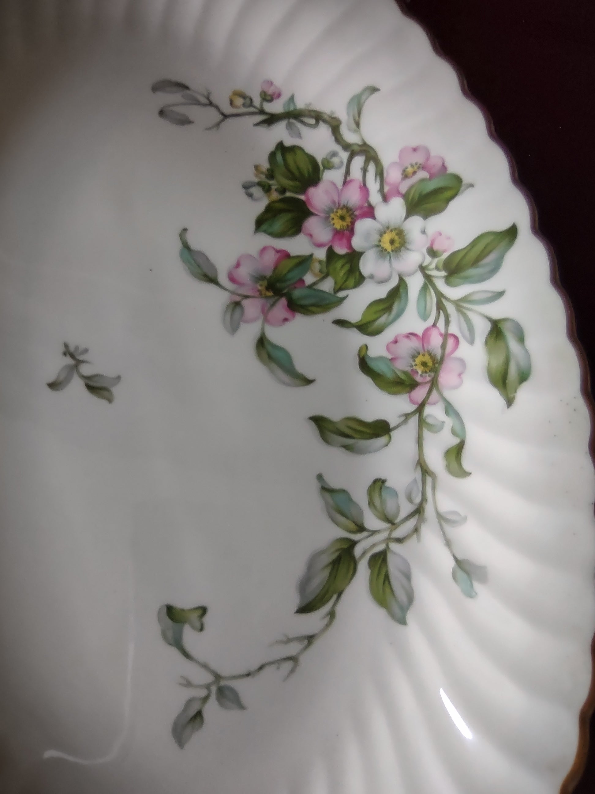 Vintage Syracuse China Apple Blossom Oval Serving Dish Pink & White [7138] - floral detail