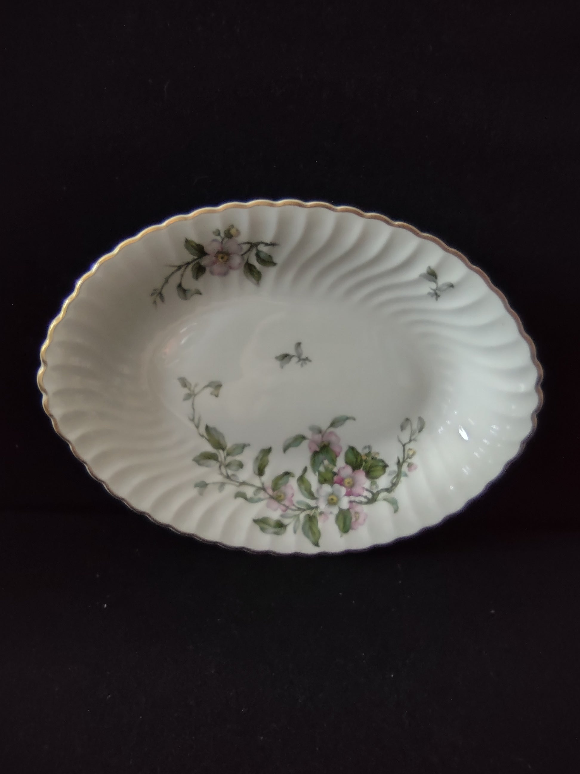Vintage Syracuse China Apple Blossom Oval Serving Dish Pink & White [7140] - top view