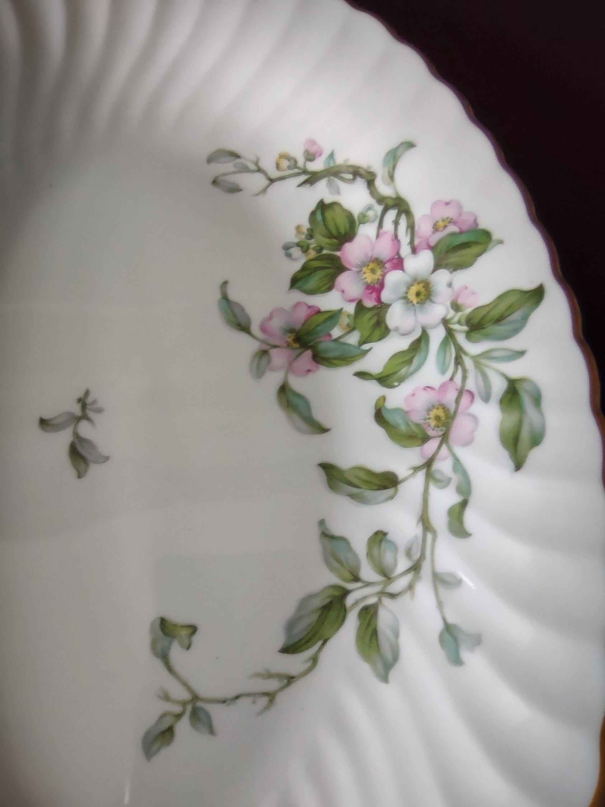 Vintage Syracuse China Apple Blossom Oval Serving Dish Pink & White [7140] - floral detail