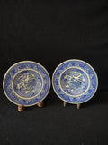 Vintage Royal China Willow Ware Blue White saucer set of 2 displayed on stands