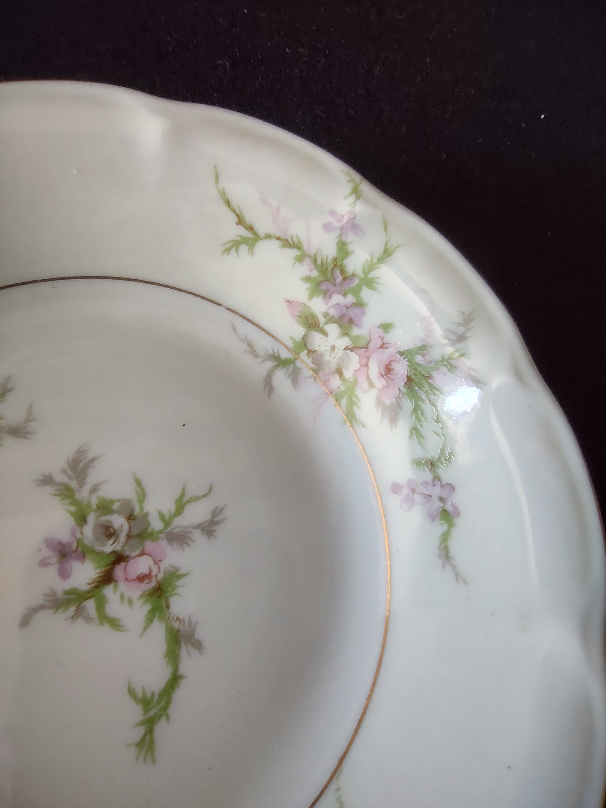 Theodore Haviland Rosalinde berry bowl with ruler showing approximately 5 inch diameter
