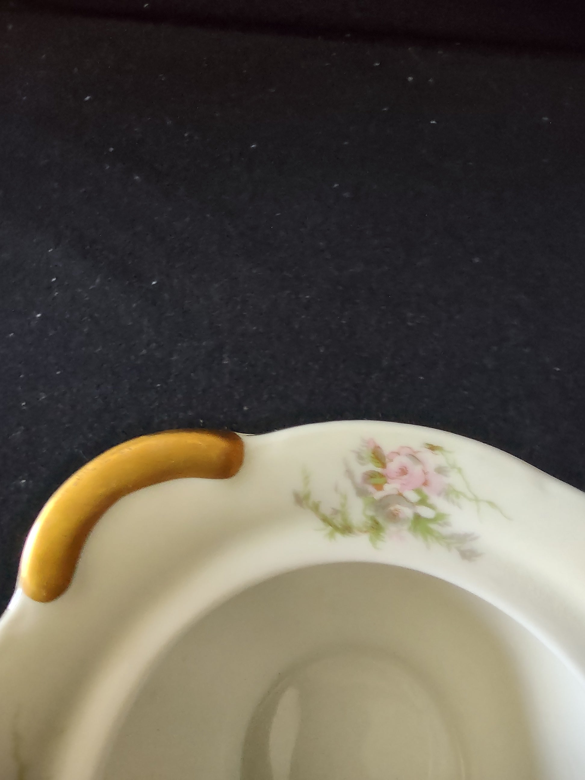 Theodore Haviland Rosalinde sugar bowl bottom view showing backstamp and discoloration