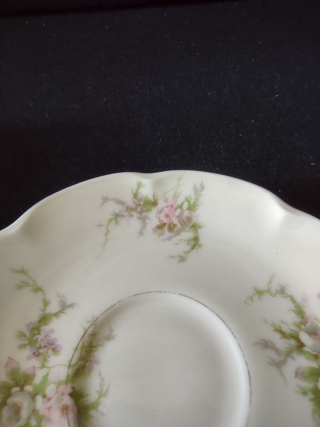 Theodore Haviland Rosalinde teacup exterior showing pink roses and gold handle