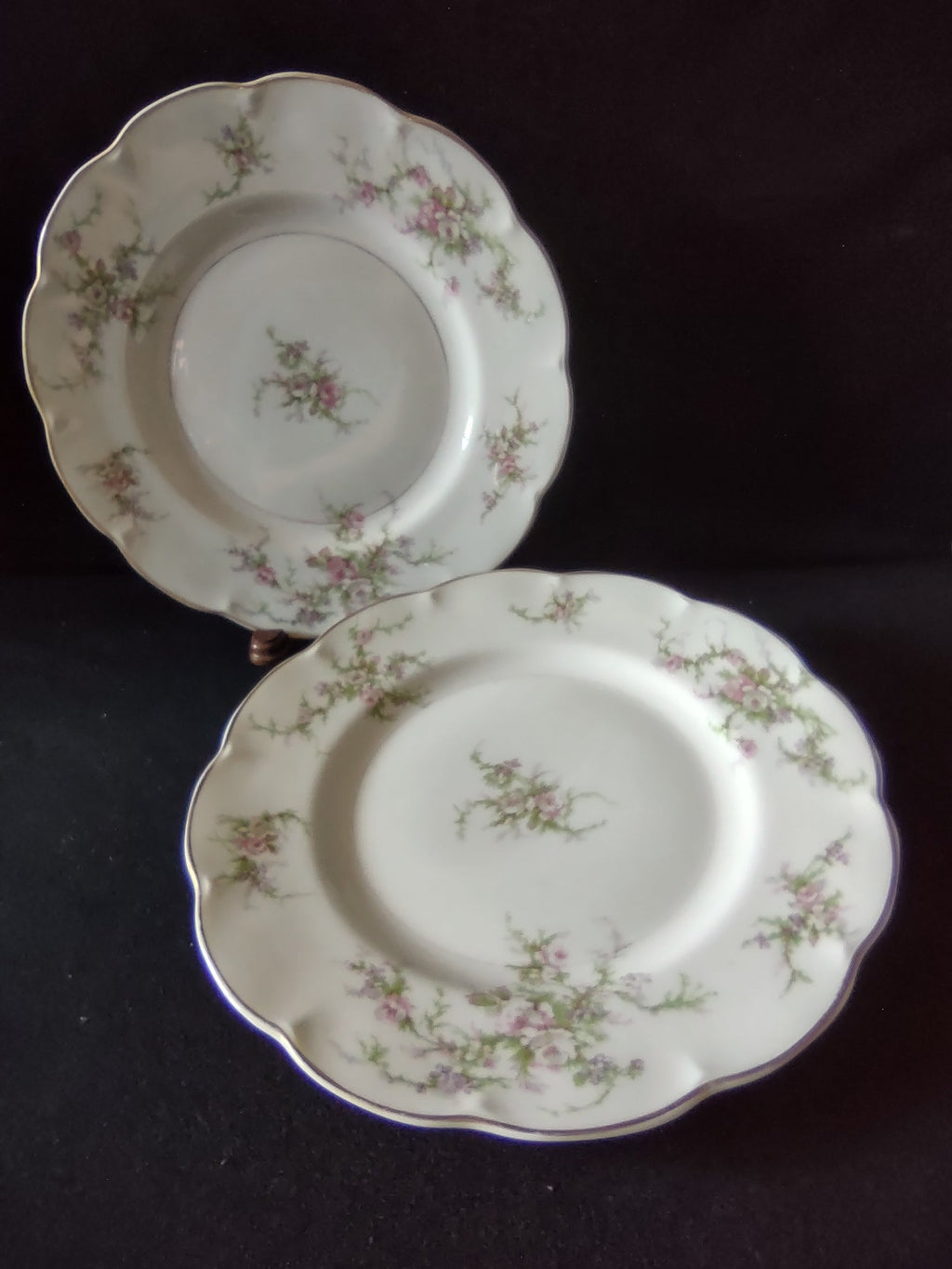 Vintage Theodore Haviland France Pink Floral Spray Plate Set of 2 - front view pair