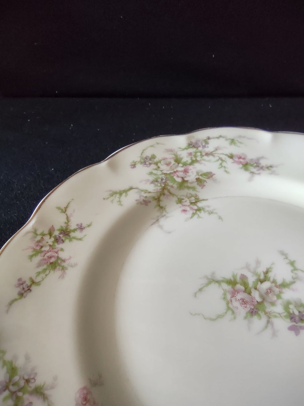 Vintage Theodore Haviland France Pink Floral Spray Plate - rim detail with gold trim