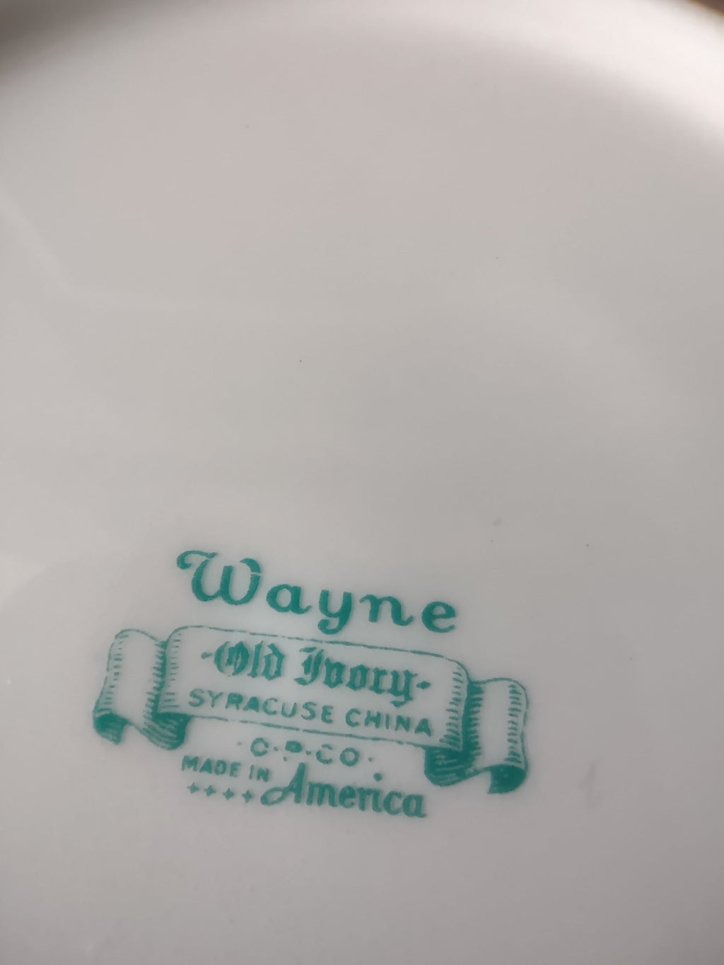 Vintage Syracuse China Wayne Gold Band Plate - backstamp close-up