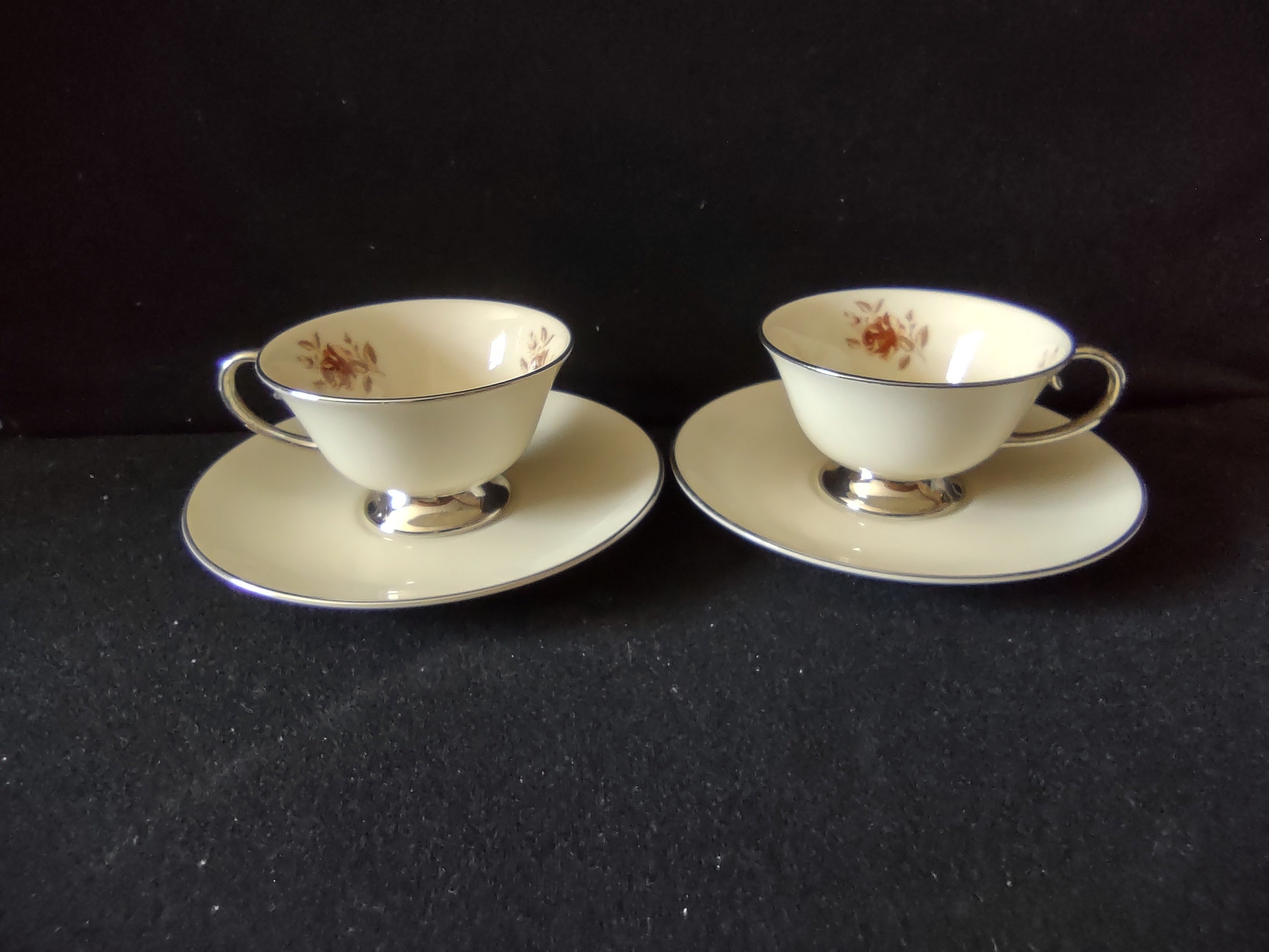 Flintridge China Brown Rose pattern detail on saucer