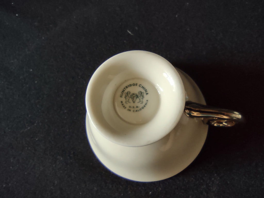 Flintridge China Brown Rose footed cup with platinum handle side view