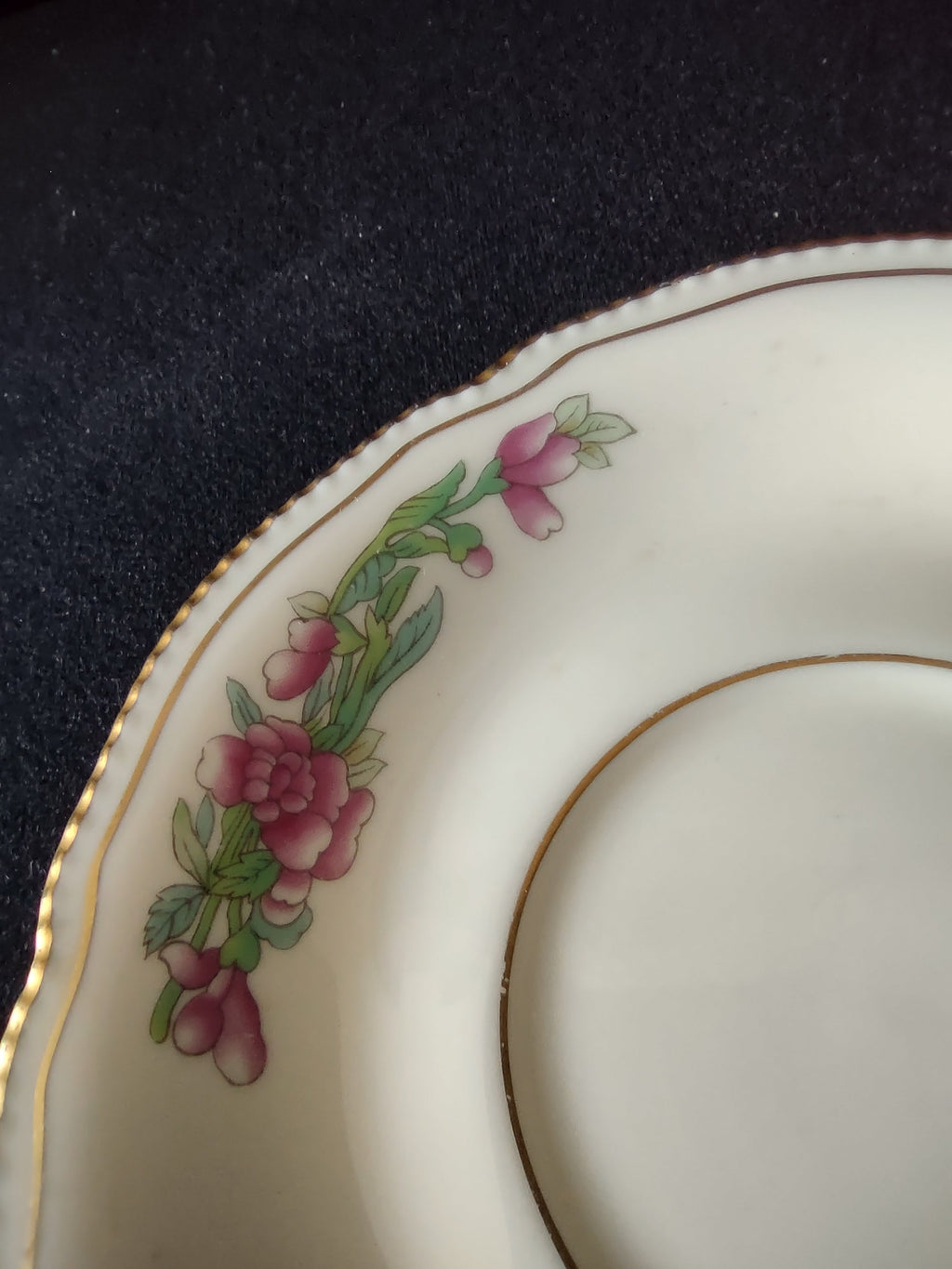 Pink rose cluster detail close-up on saucer