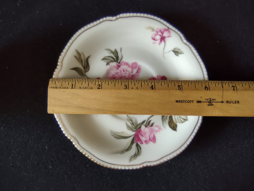 Castleton China Peony saucer with ruler showing approx 6 inch diameter