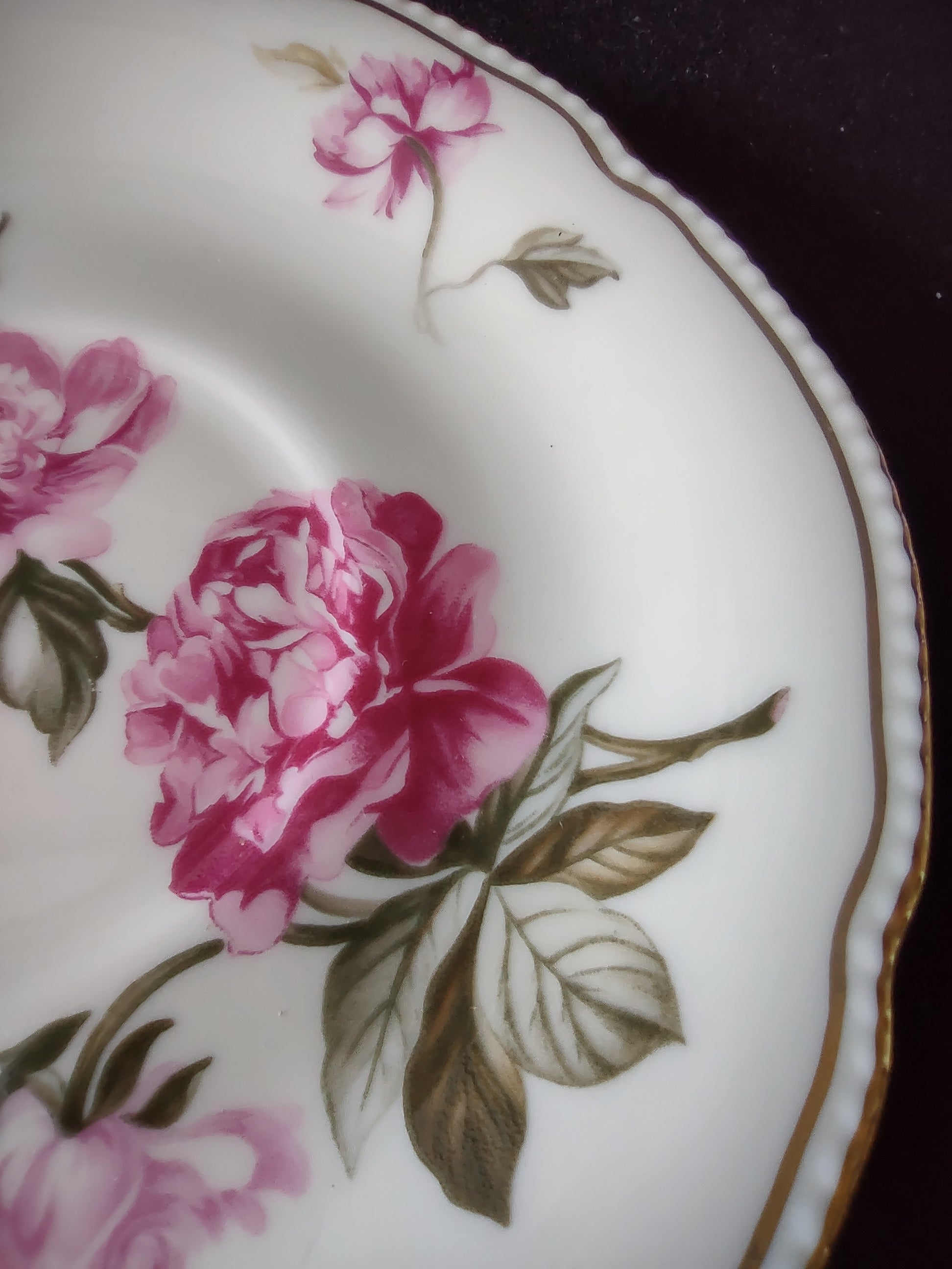 Castleton China Peony saucer close-up of floral pattern