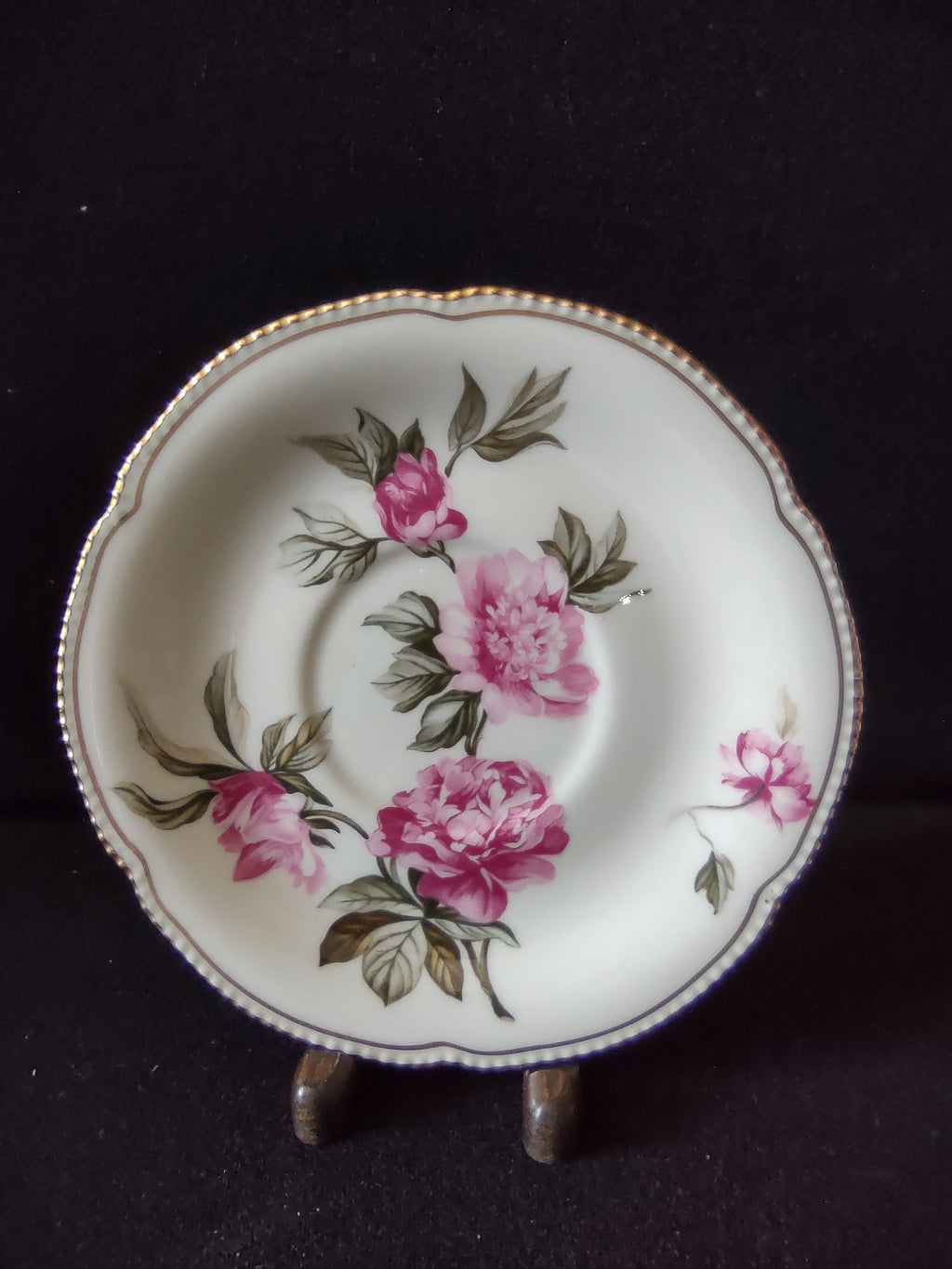 Castleton China Peony saucer with ruler showing approx 6 inch diameter
