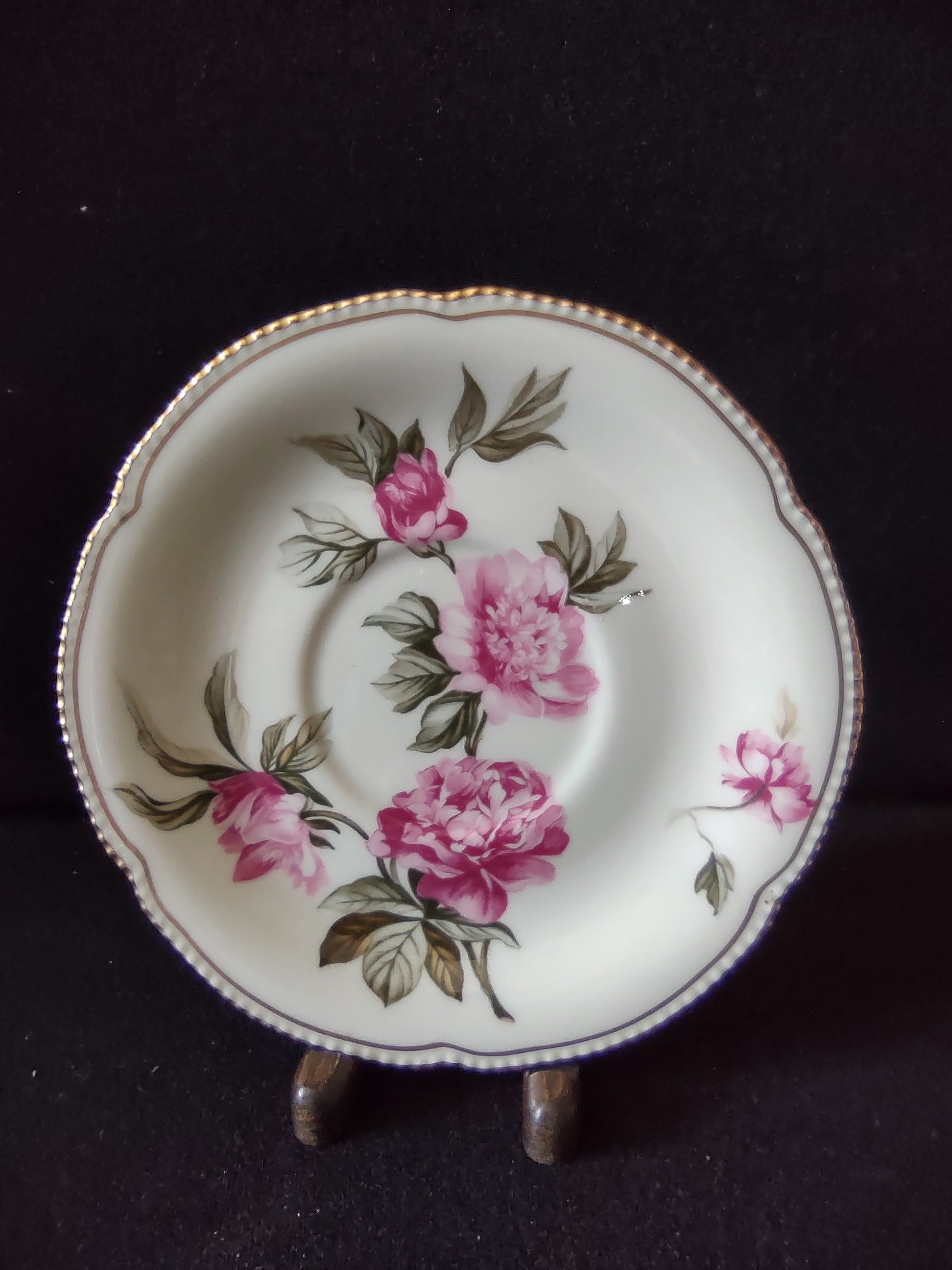 Castleton China Peony saucer with ruler showing approx 6 inch diameter