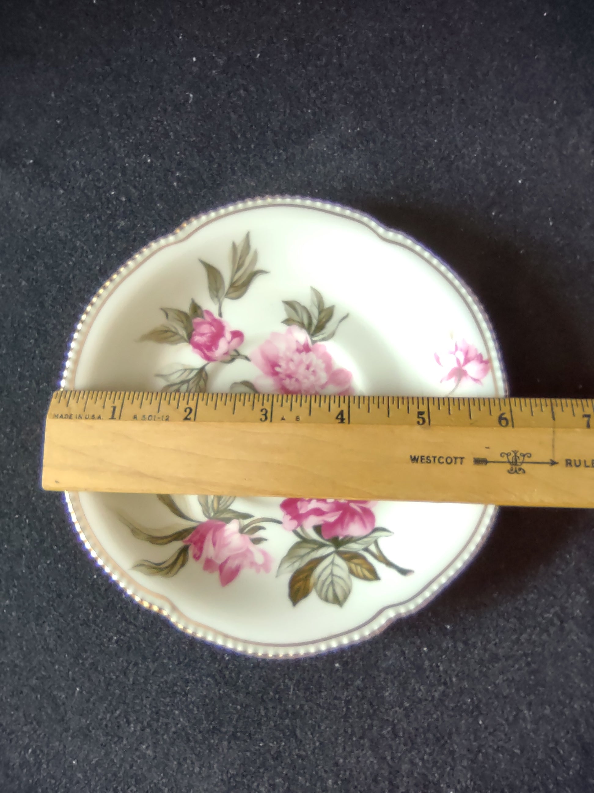 Castleton China Peony saucer close-up of floral pattern