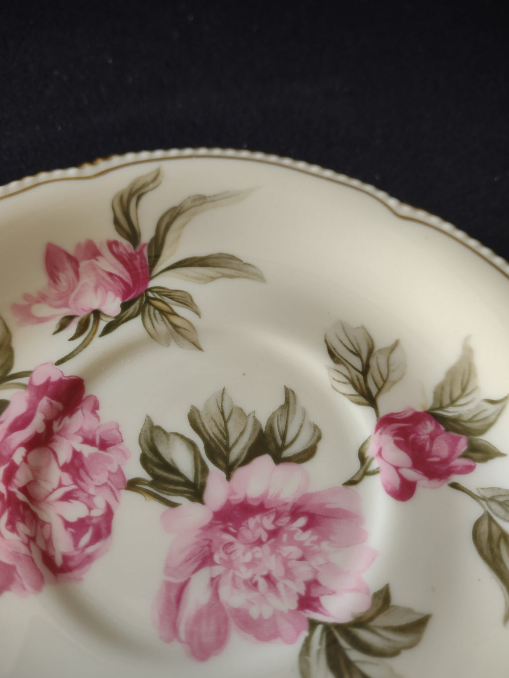 Castleton China Peony saucer angled view