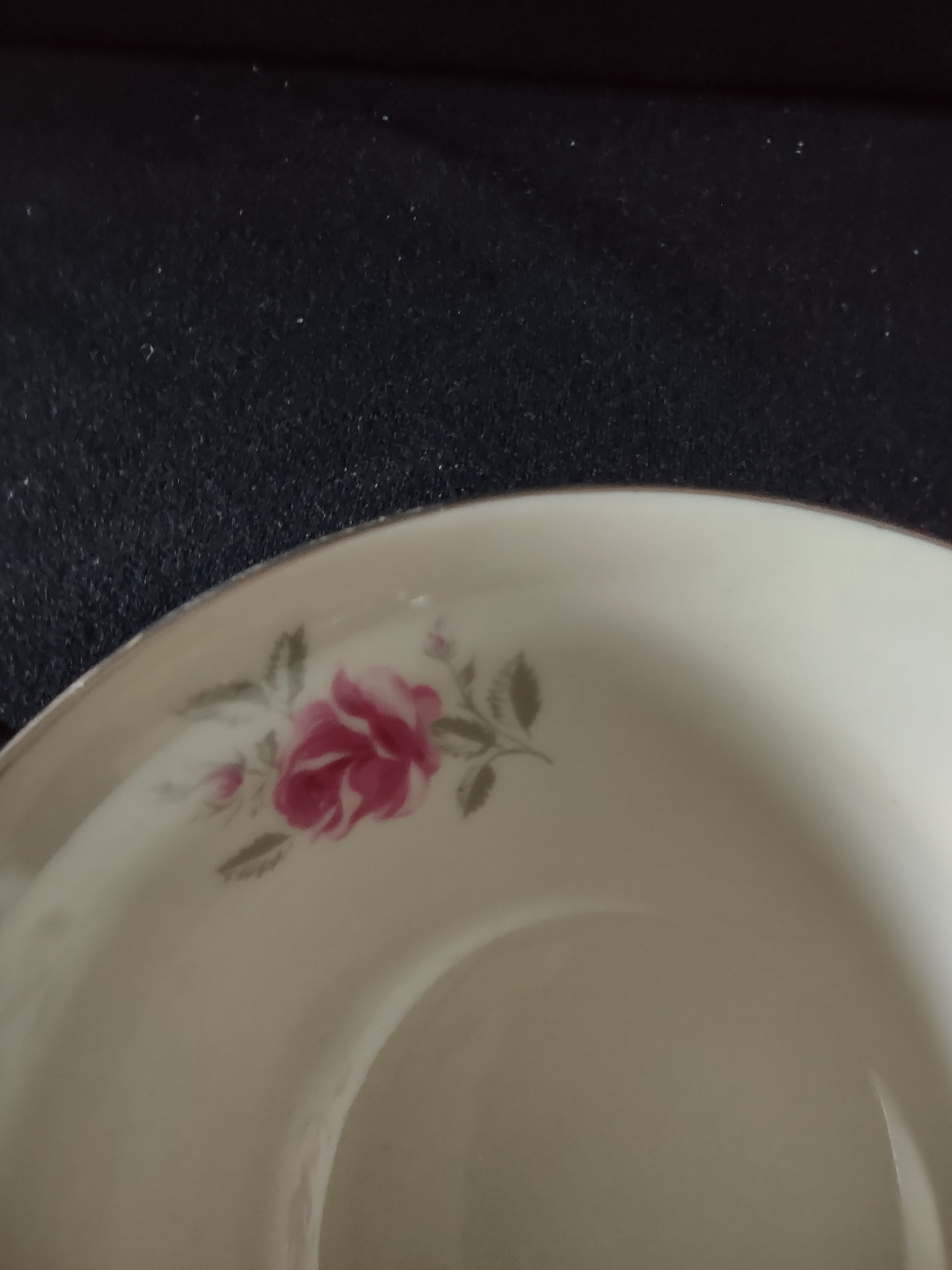 Vintage Flintridge China Pink Rose Platinum Cup & Saucer Set of 2 [7183]