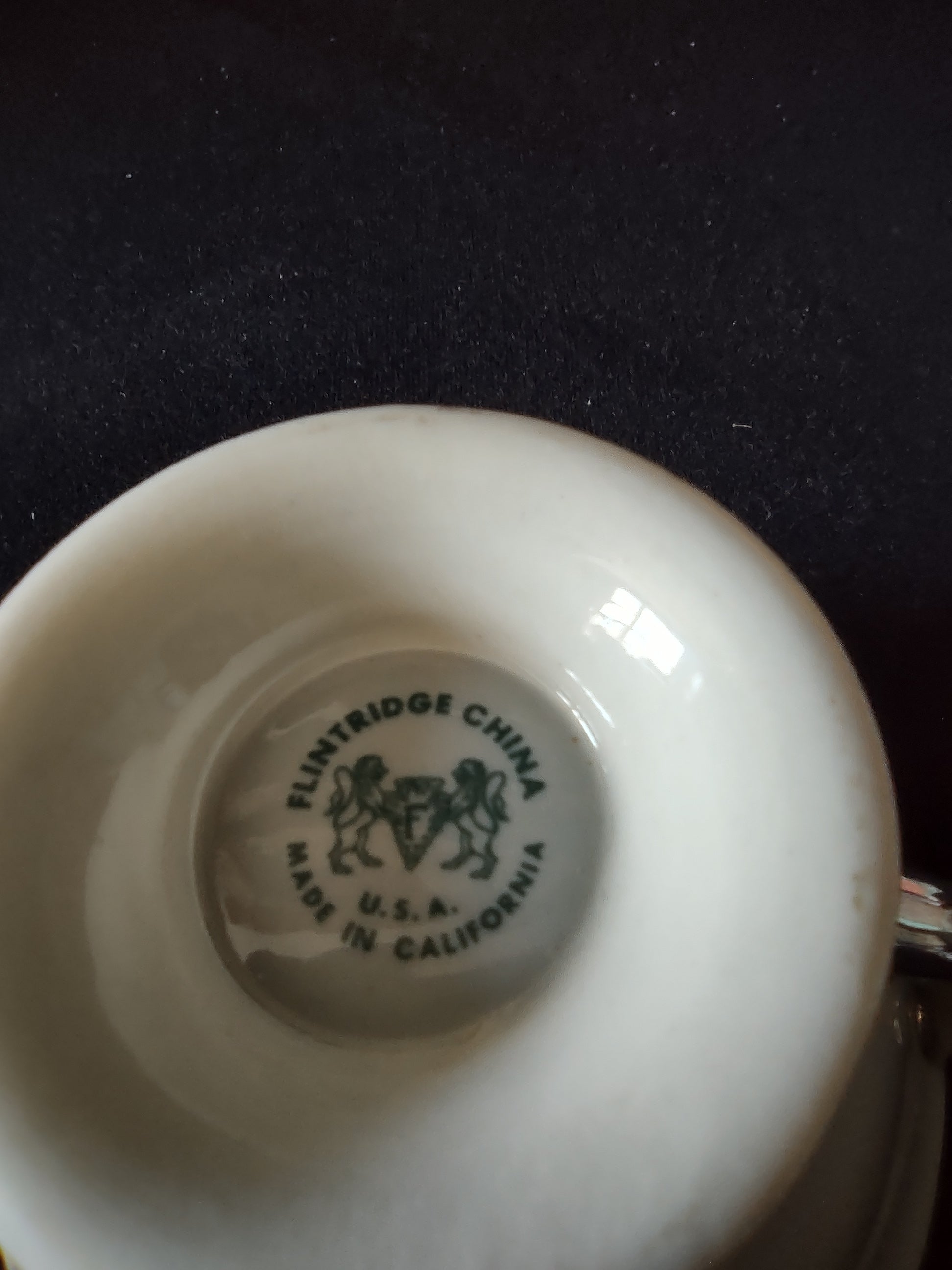 Vintage Flintridge China Pink Rose Platinum Cup & Saucer Set of 2 [7183]