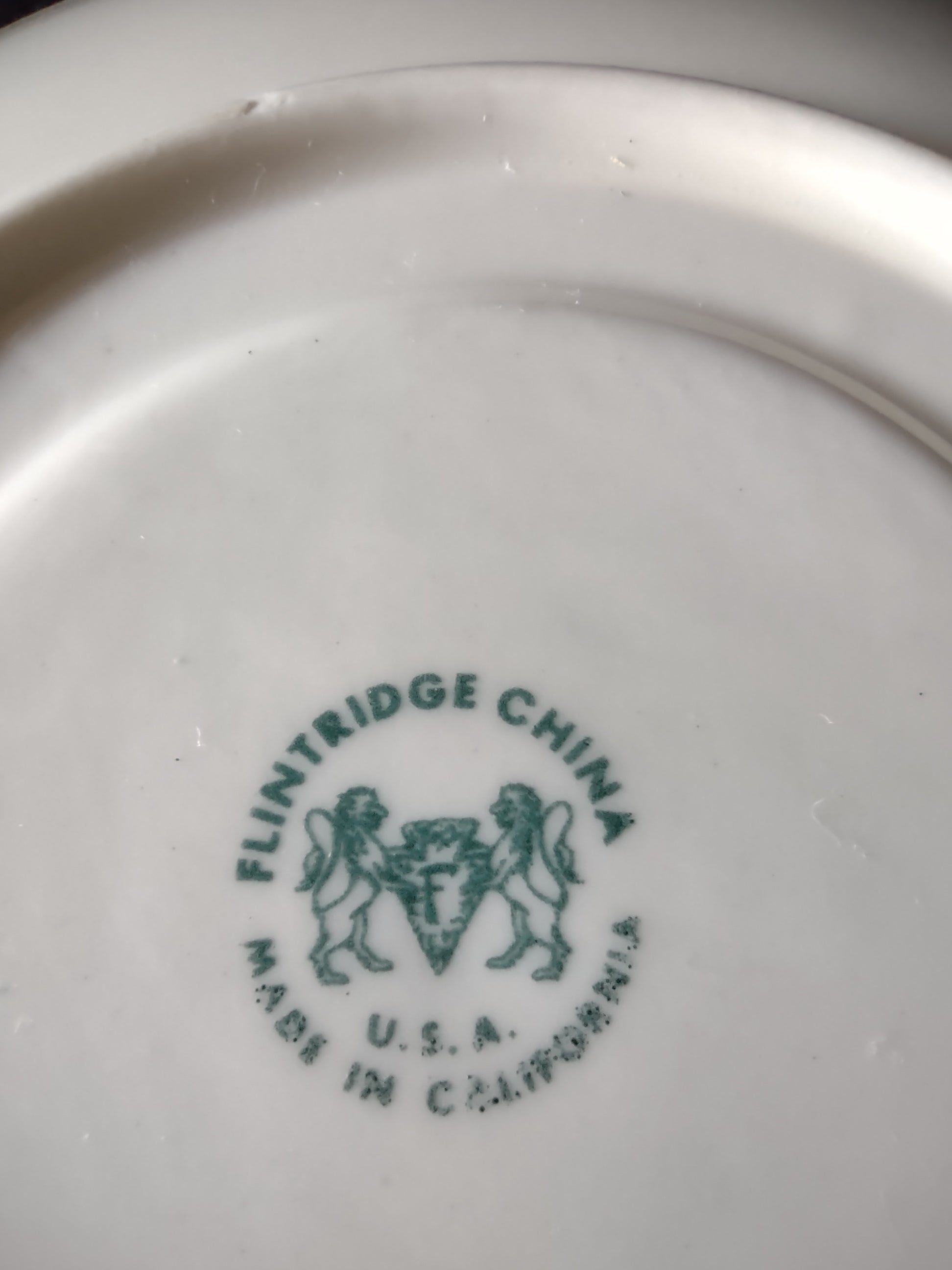 Flintridge China saucer back view showing backstamp
