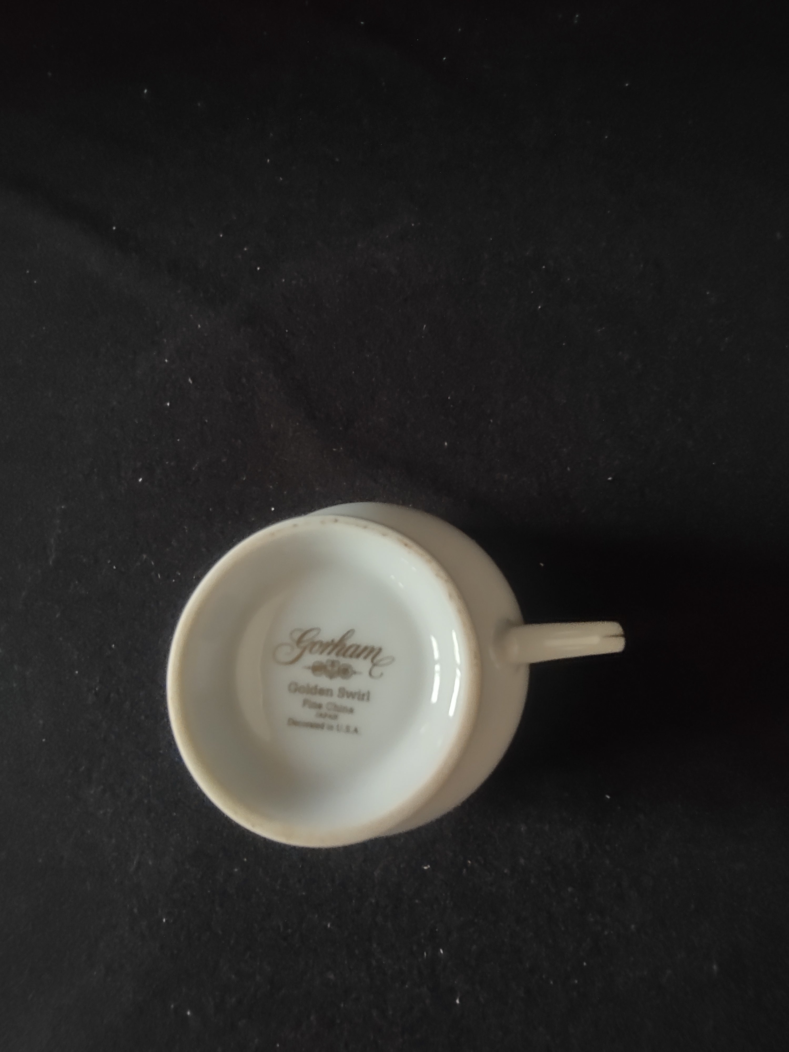 Gorham Golden Swirl Fine China teacup with ruler for scale