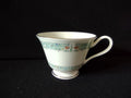 Oxford Bone China Lady Love teacup side view showing teal floral garland and gold rim