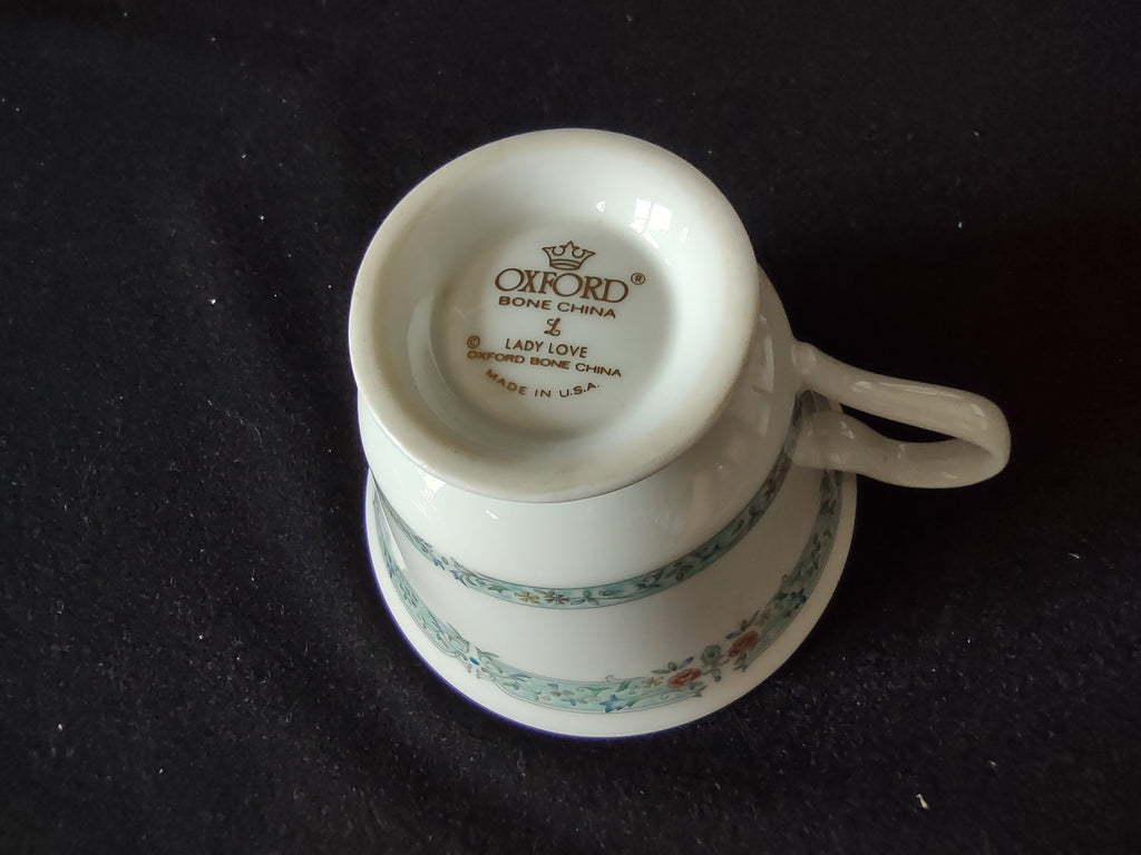 Oxford Bone China Lady Love backstamp close-up showing Lady Love Oxford Bone China Made in USA